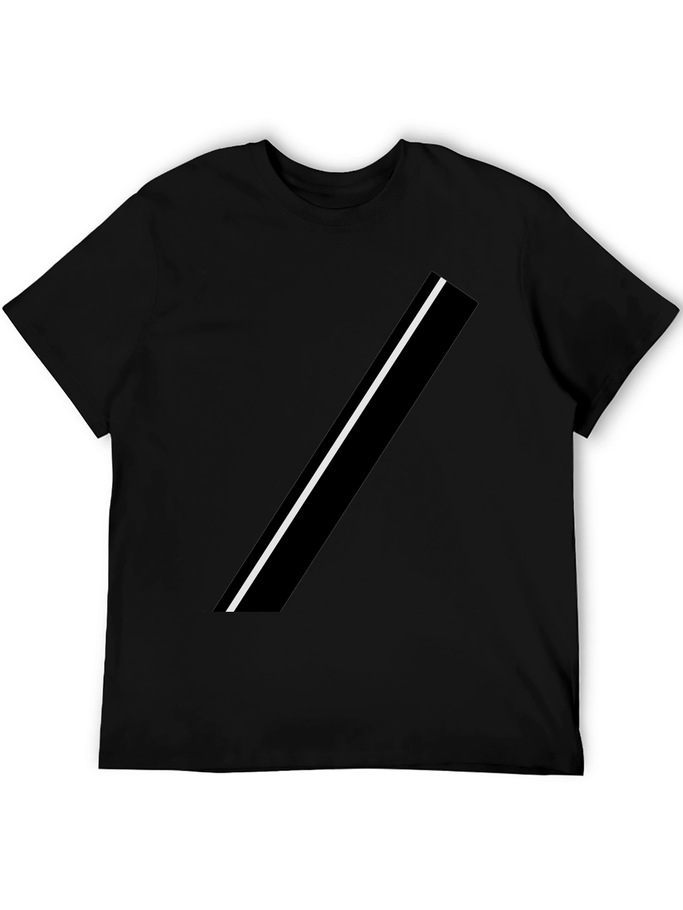Modern Black Tee with Asymmetrical White Stripe