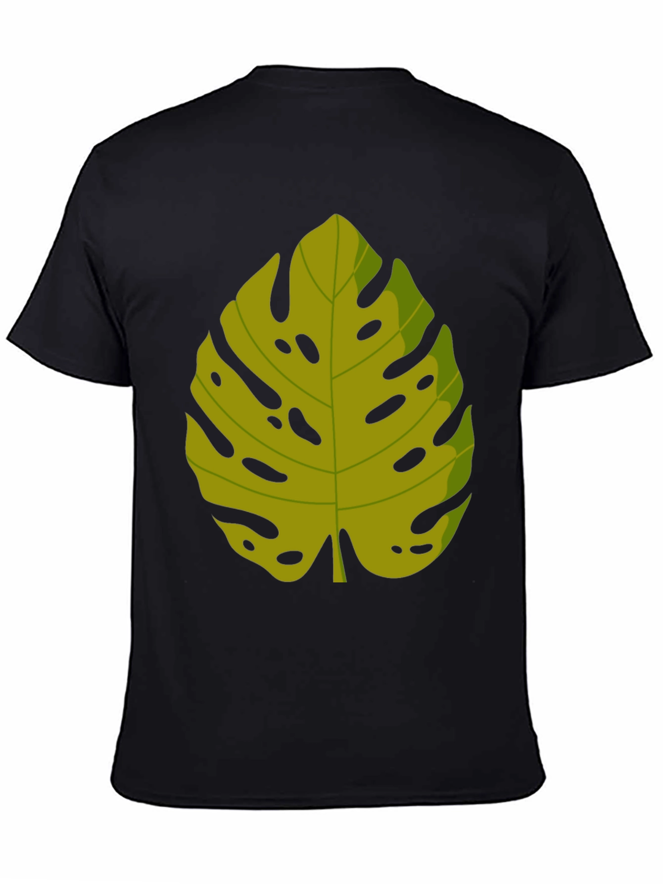 Tropical Monstera Leaf Graphic Tee - Black Cotton