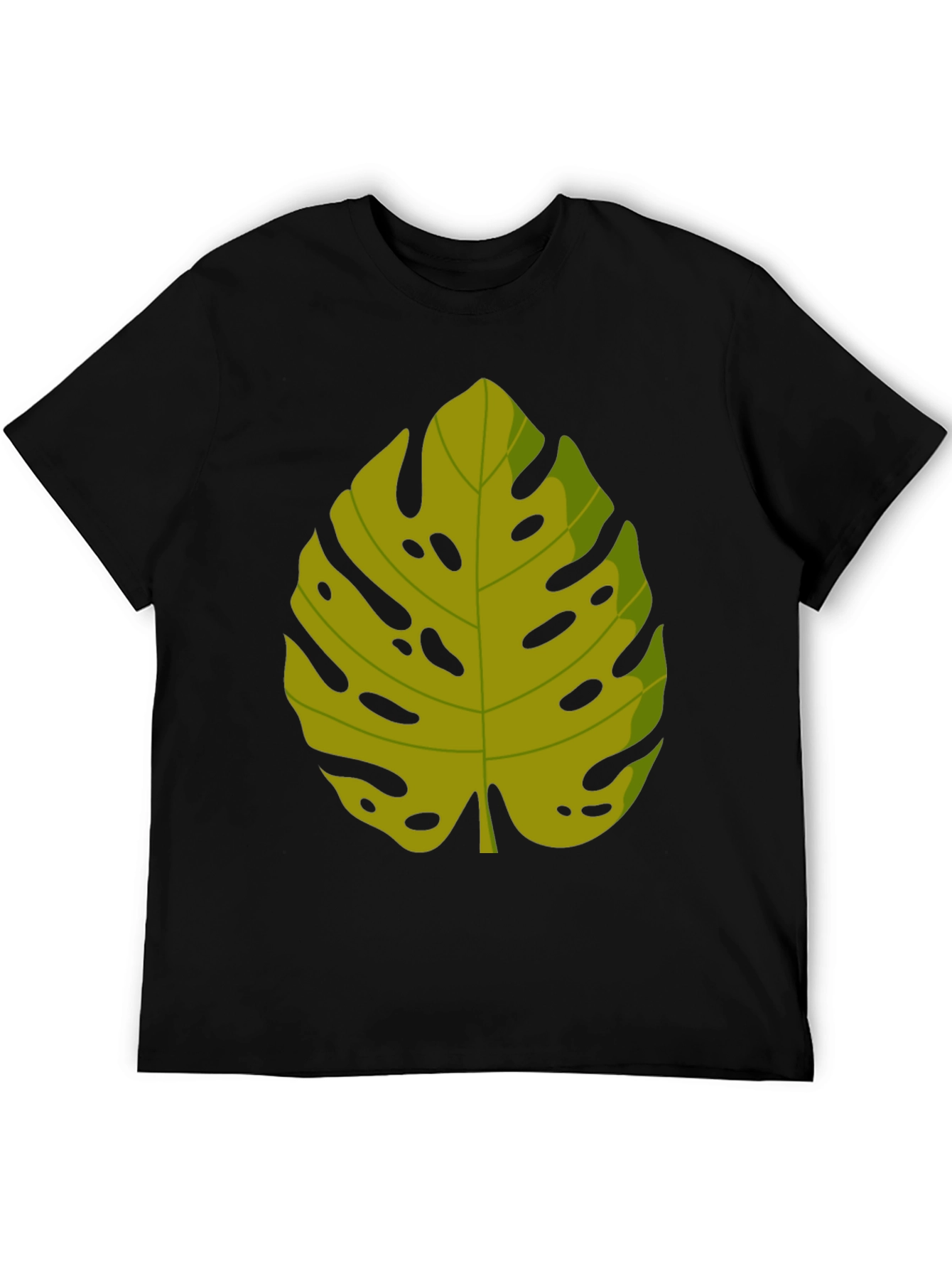 Tropical Monstera Leaf Graphic Tee - Black Cotton