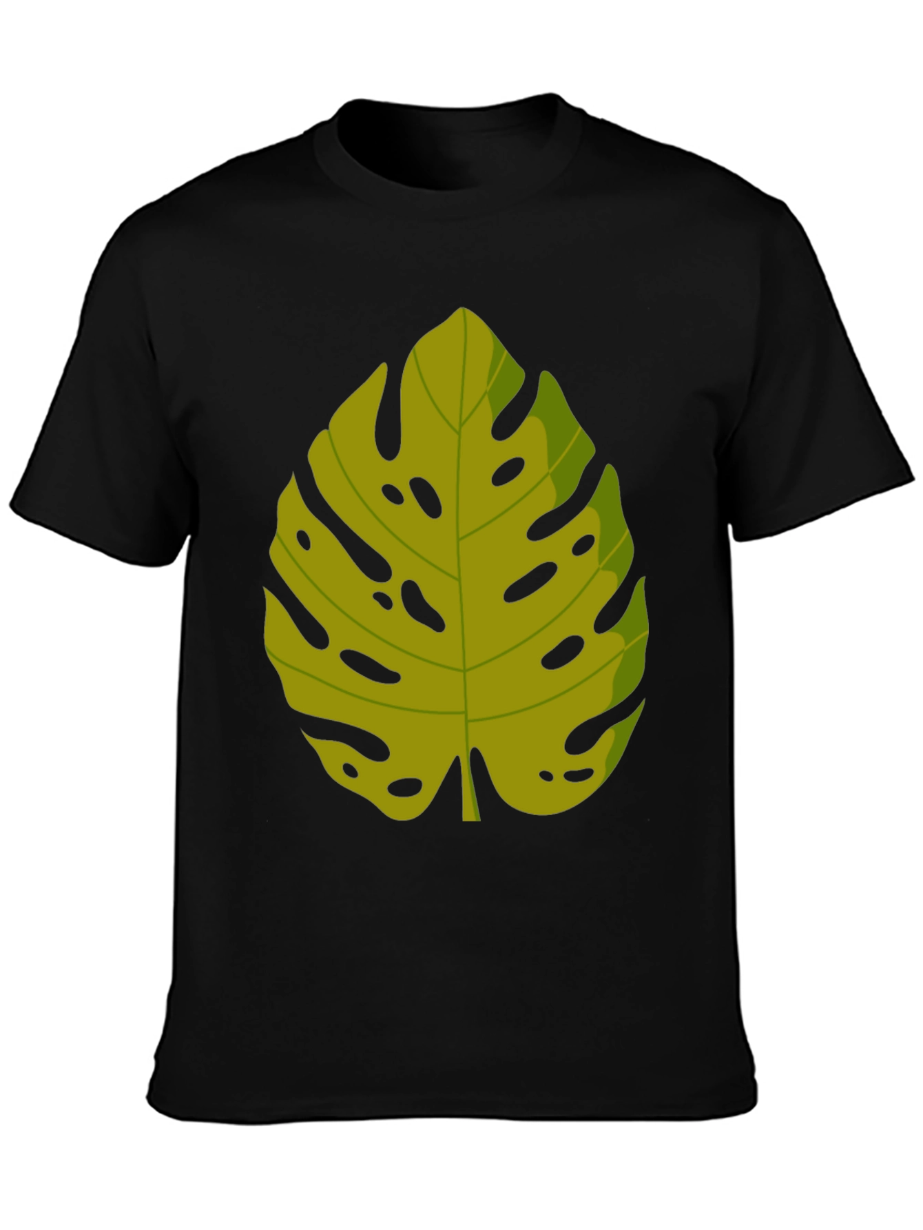 Tropical Monstera Leaf Graphic Tee - Black Cotton