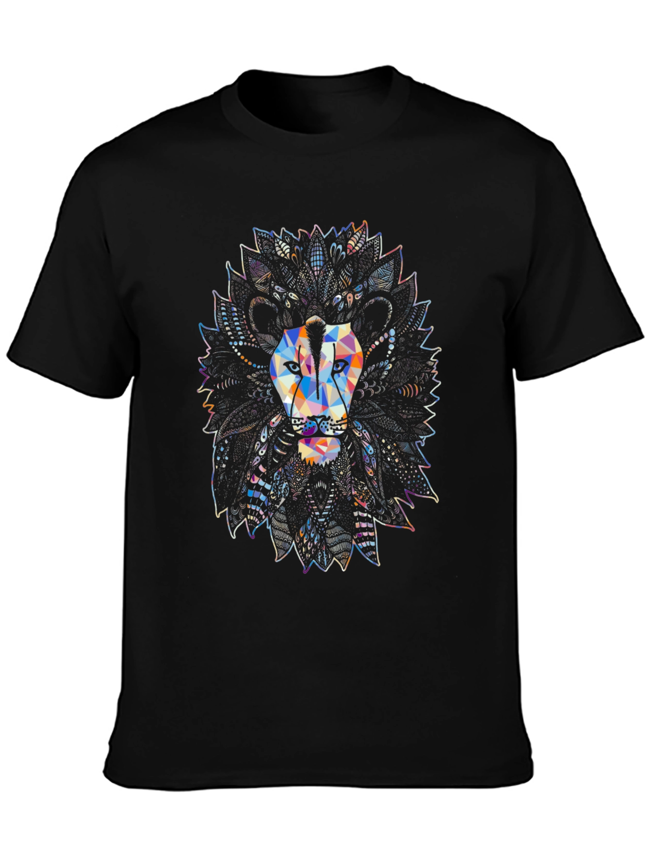 Abstract Lion Graphic Mens Black T-Shirt