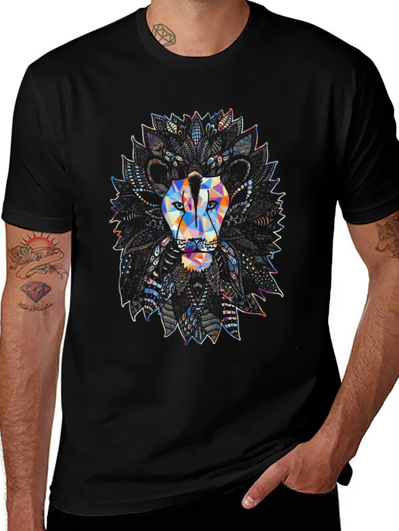 Abstract Lion Graphic Mens Black T-Shirt