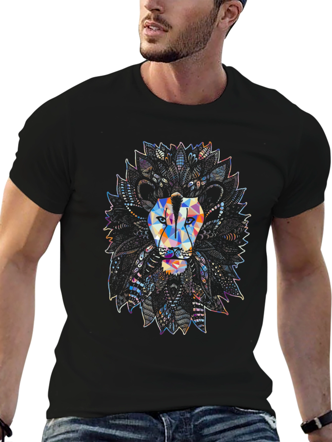 Abstract Lion Graphic Mens Black T-Shirt
