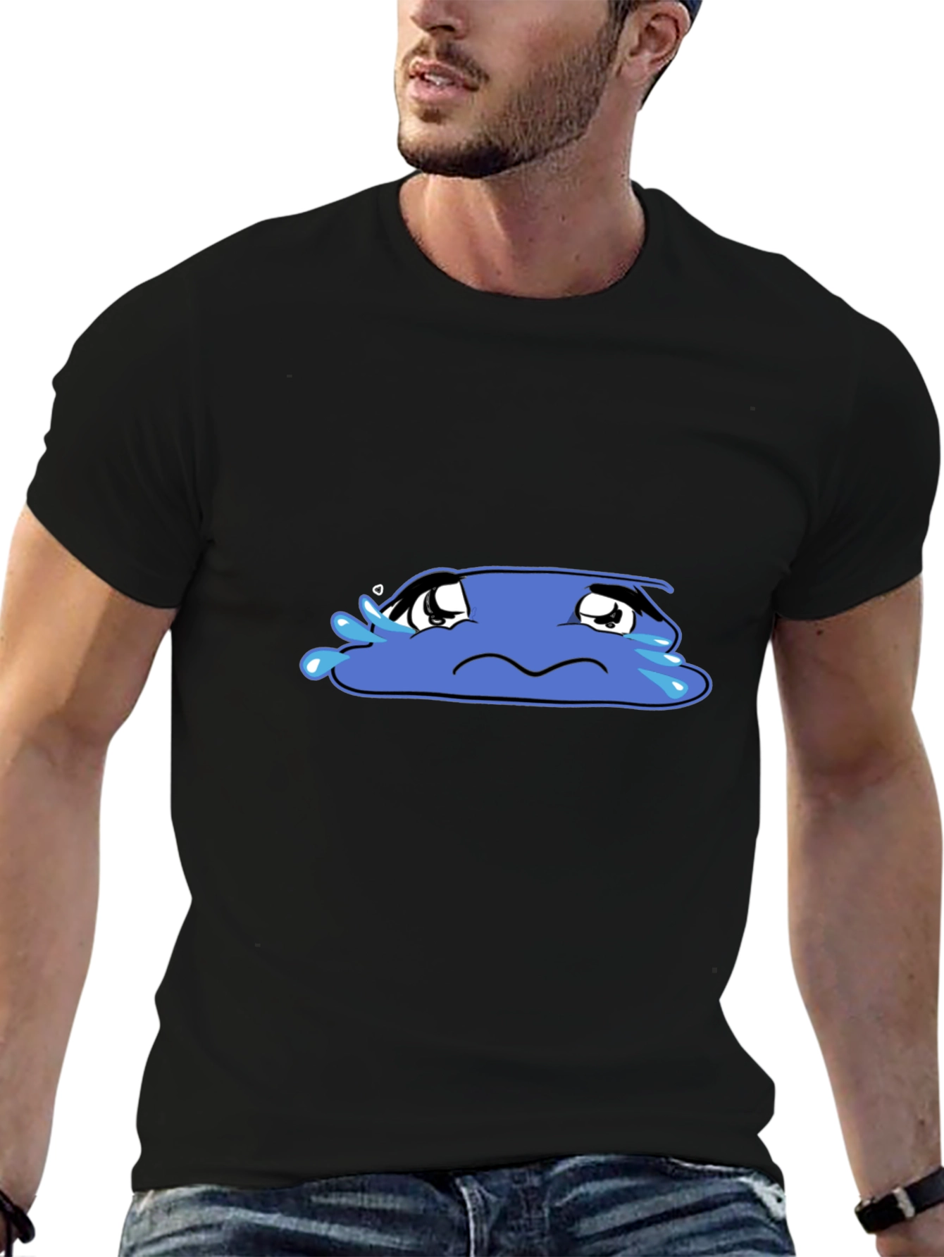 Sad Blob Graphic Tee - Black Cotton T-Shirt