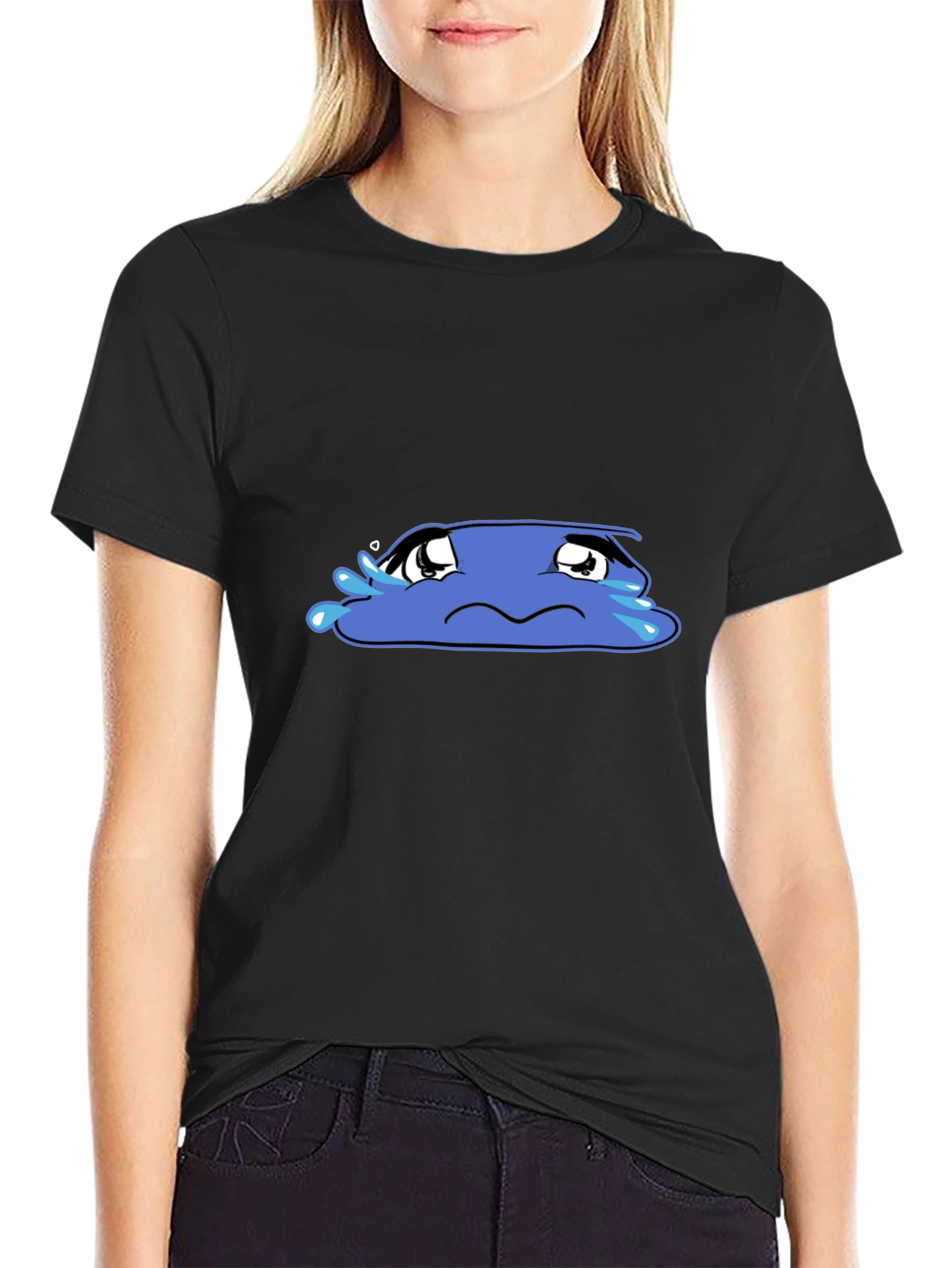 Sad Blob Graphic Tee - Black Cotton T-Shirt