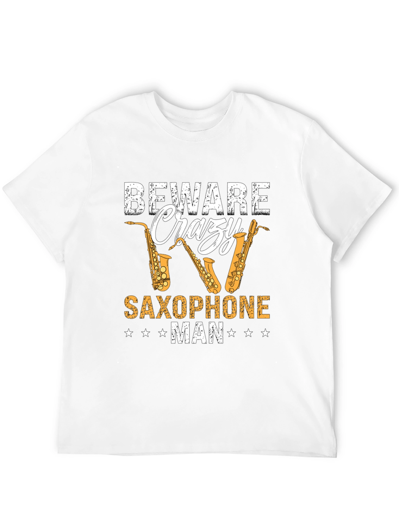 Beware Crazy Saxophone Man Black T-Shirt