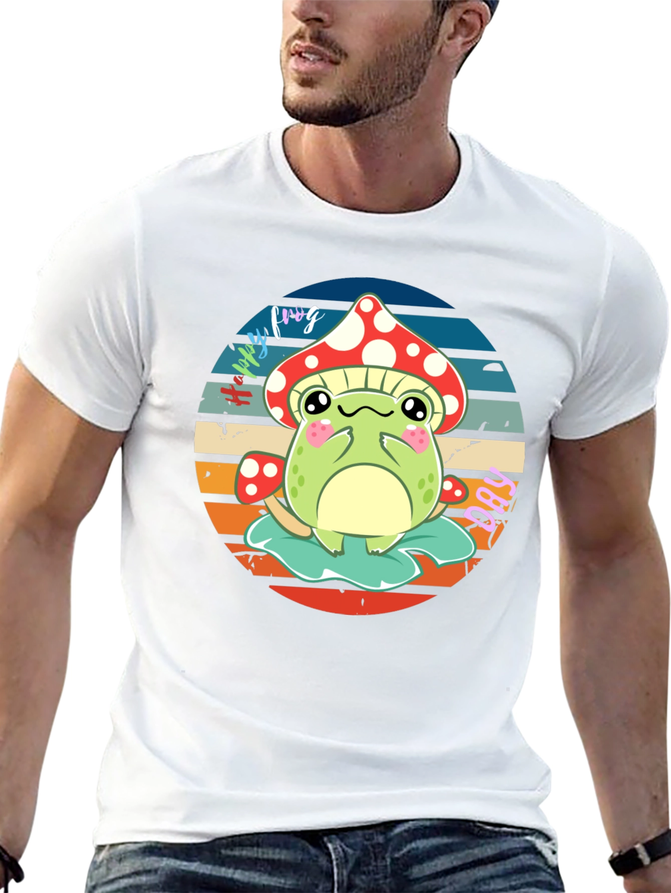 Cute Frog & Mushroom Graphic T-Shirt