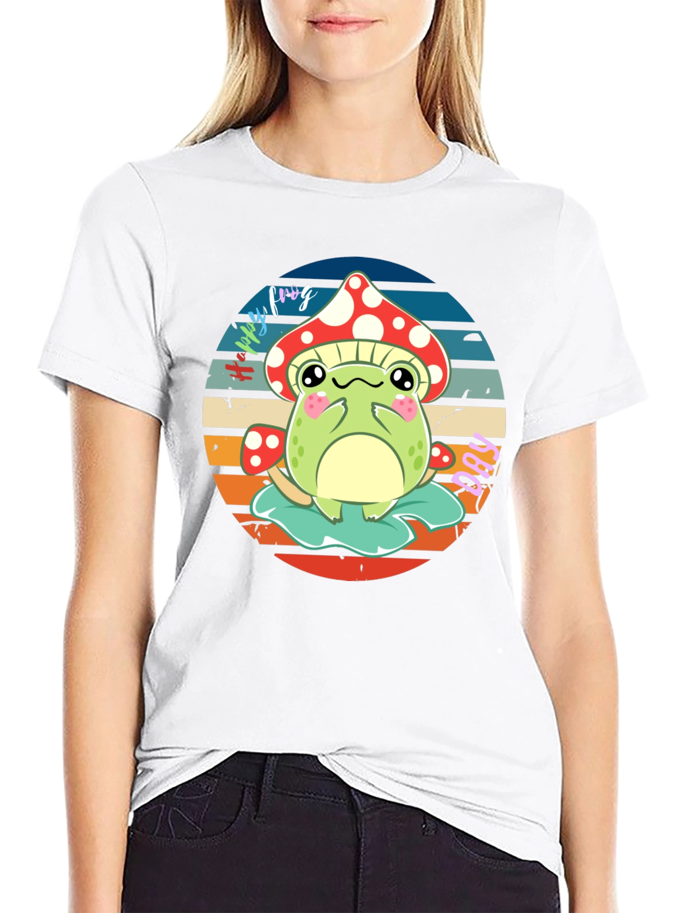 Cute Frog & Mushroom Graphic T-Shirt