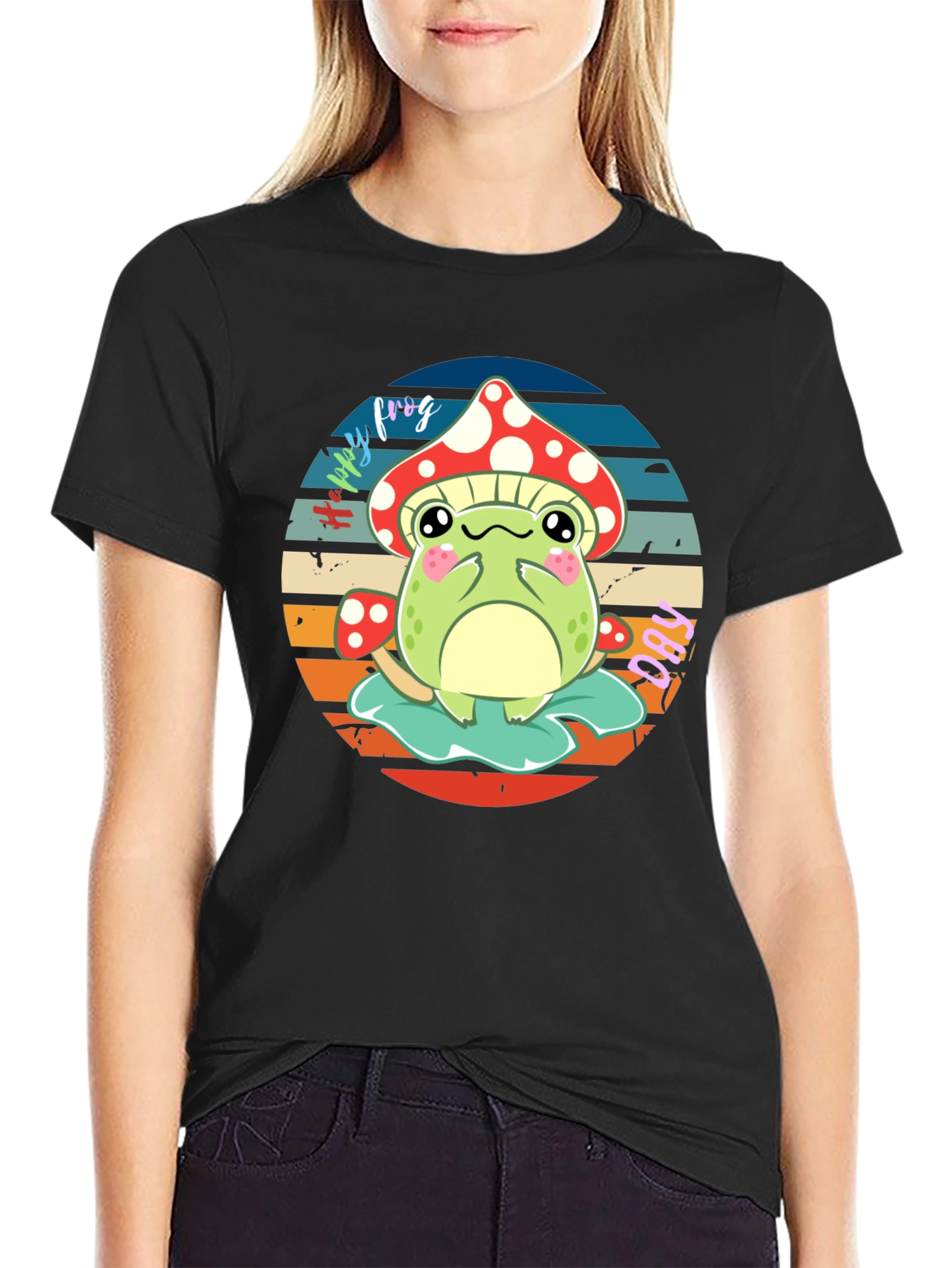 Cute Frog & Mushroom Graphic T-Shirt