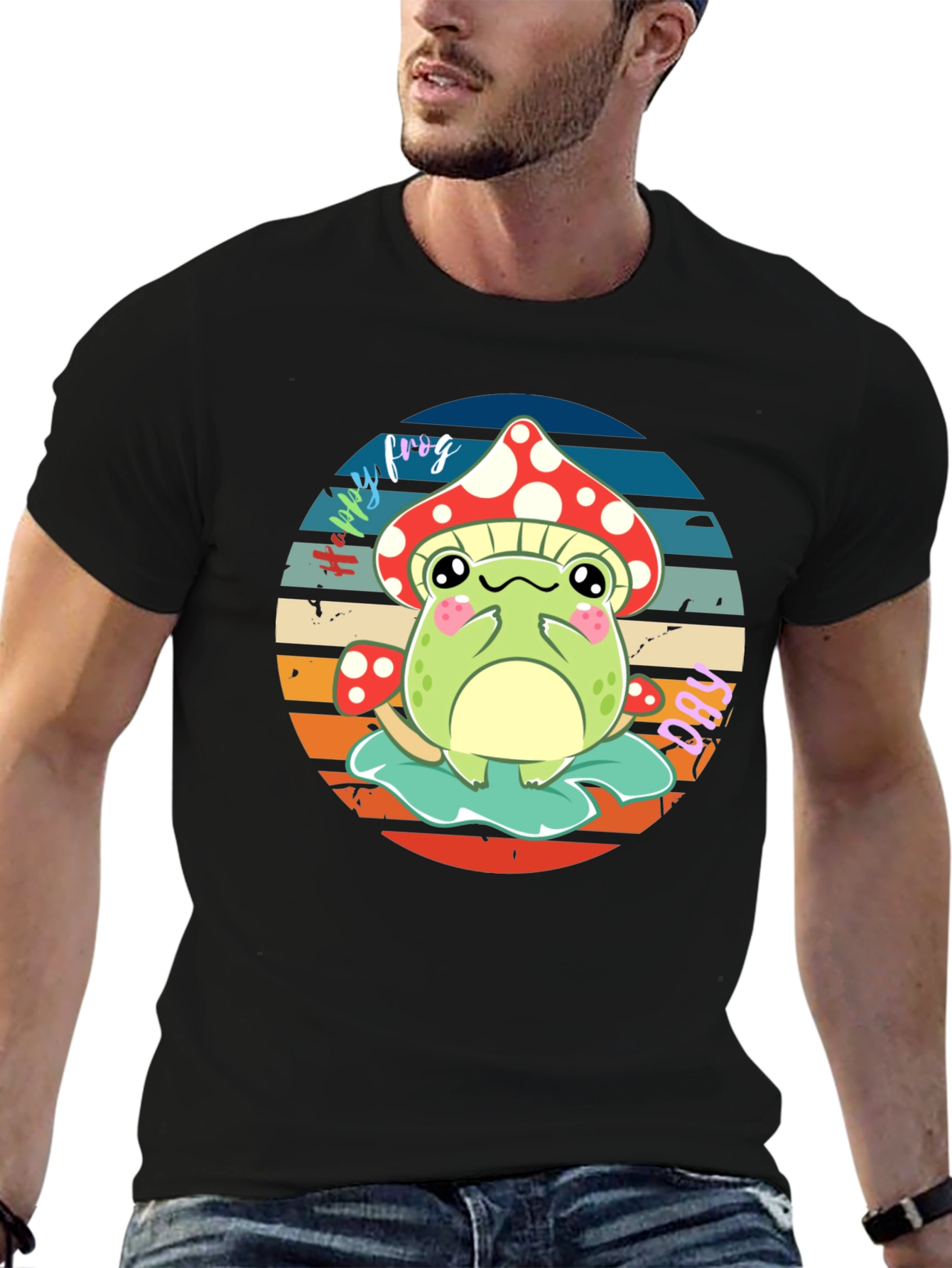 Cute Frog & Mushroom Graphic T-Shirt