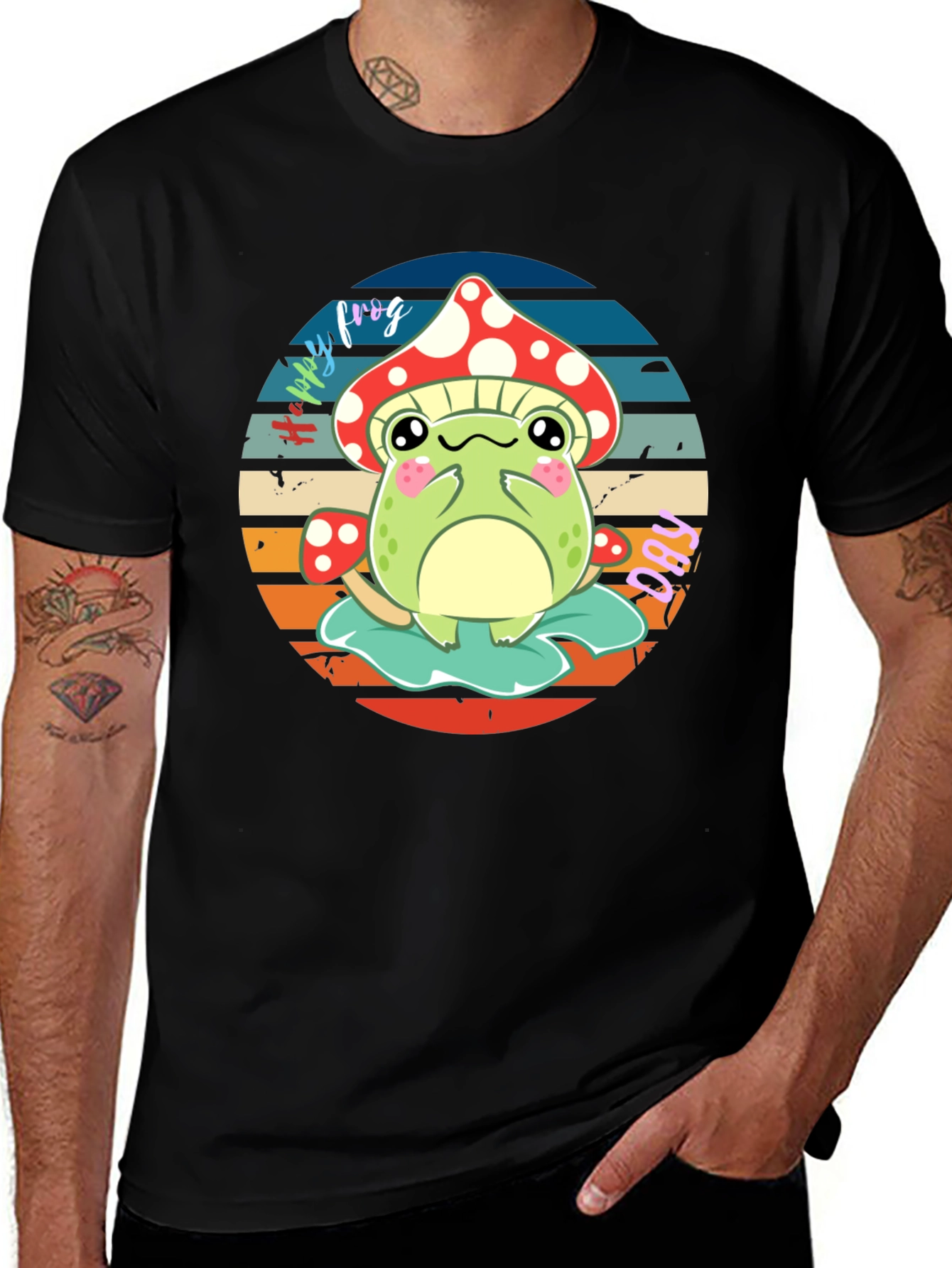 Cute Frog & Mushroom Graphic T-Shirt