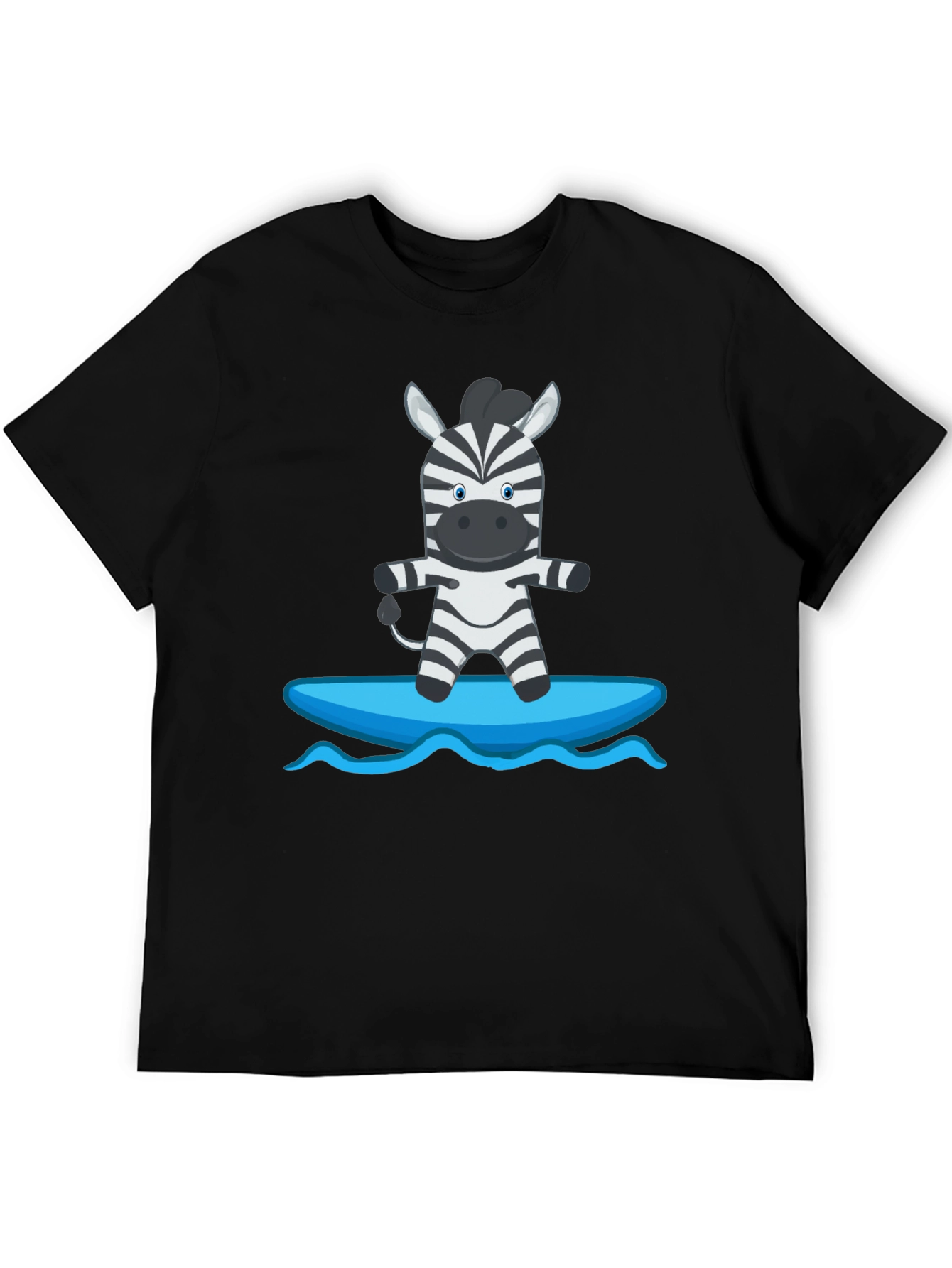 Zebra Surfing Graphic Tee - Black Cotton Casual T-Shirt