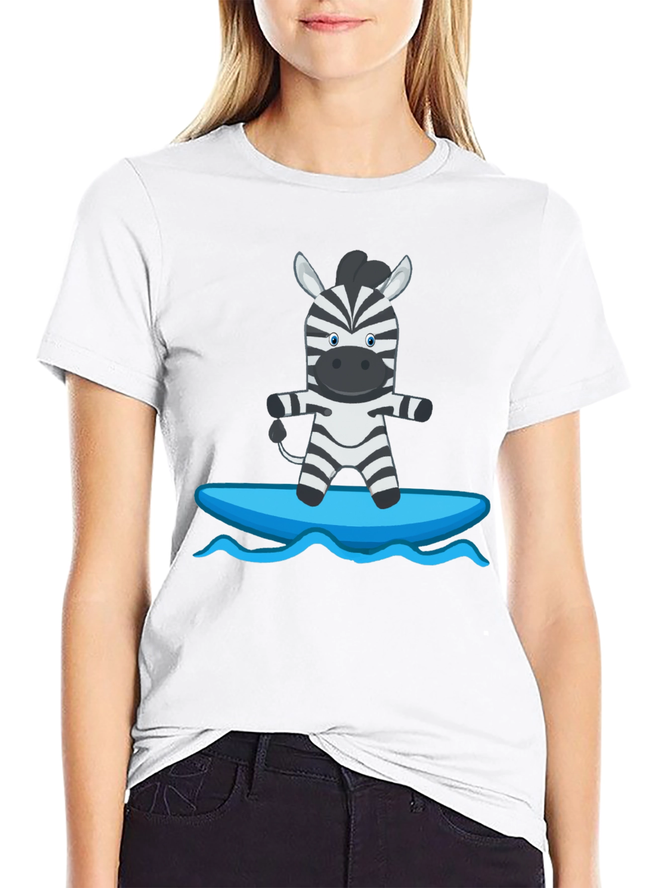 Zebra Surfing Graphic Tee - Black Cotton Casual T-Shirt