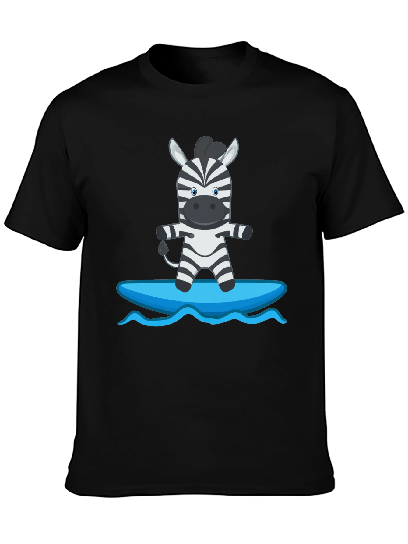 Zebra Surfing Graphic Tee - Black Cotton Casual T-Shirt