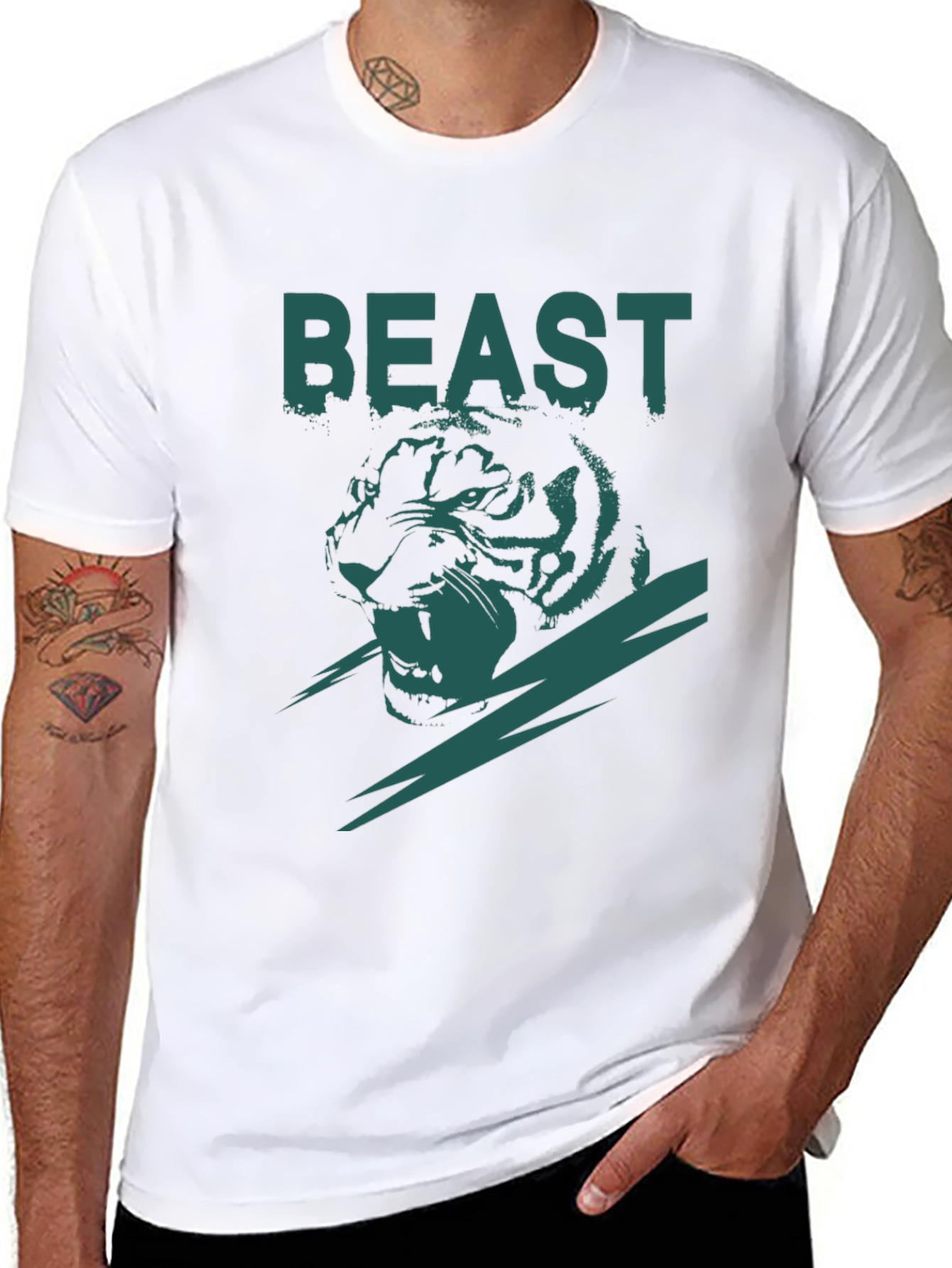 Beast Tiger Graphic Tee - Black Cotton Blend