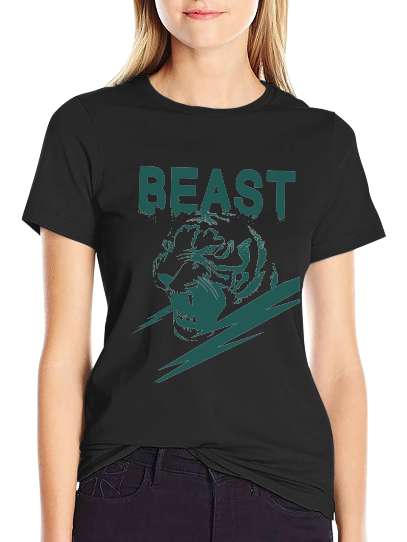 Beast Tiger Graphic Tee - Black Cotton Blend