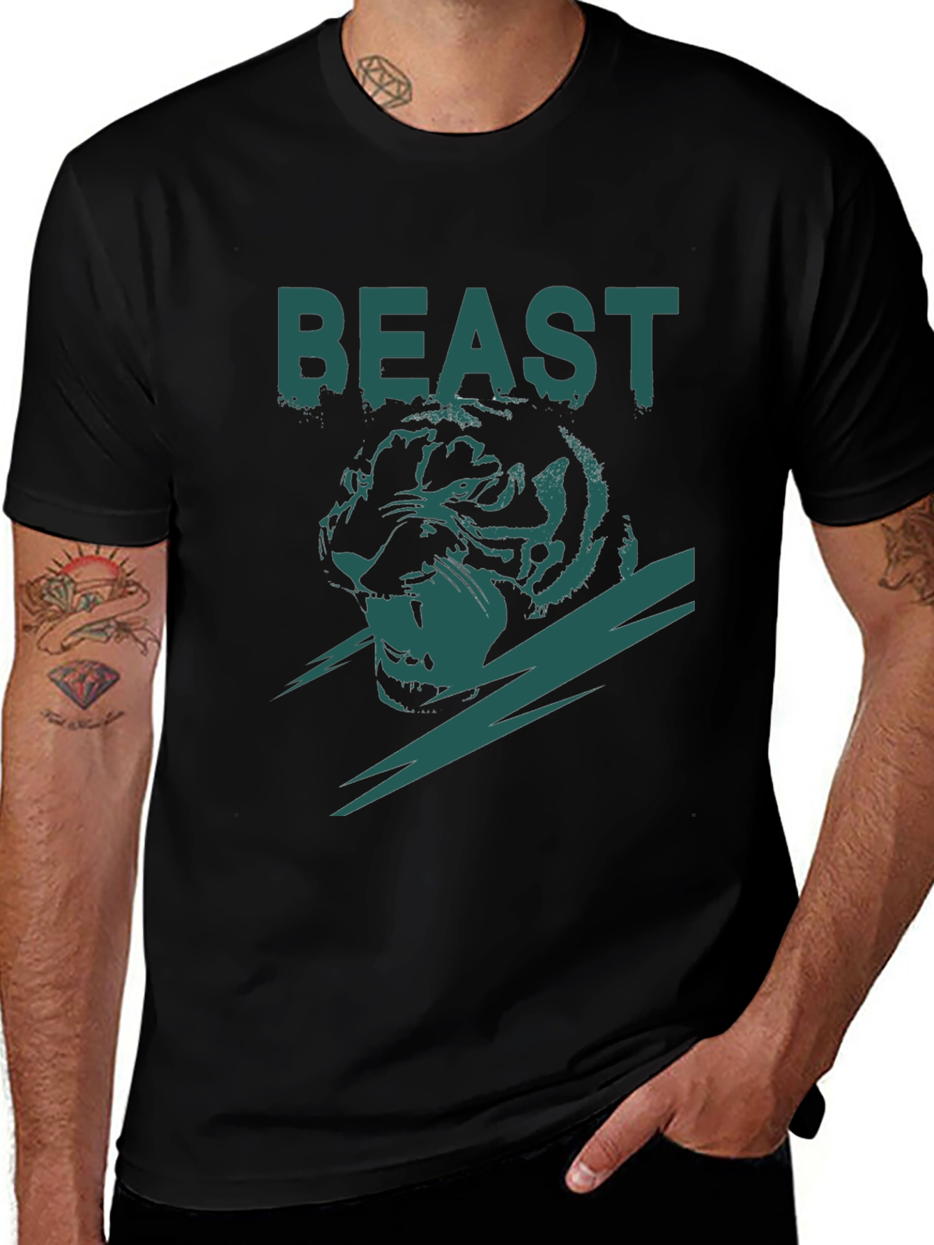 Beast Tiger Graphic Tee - Black Cotton Blend