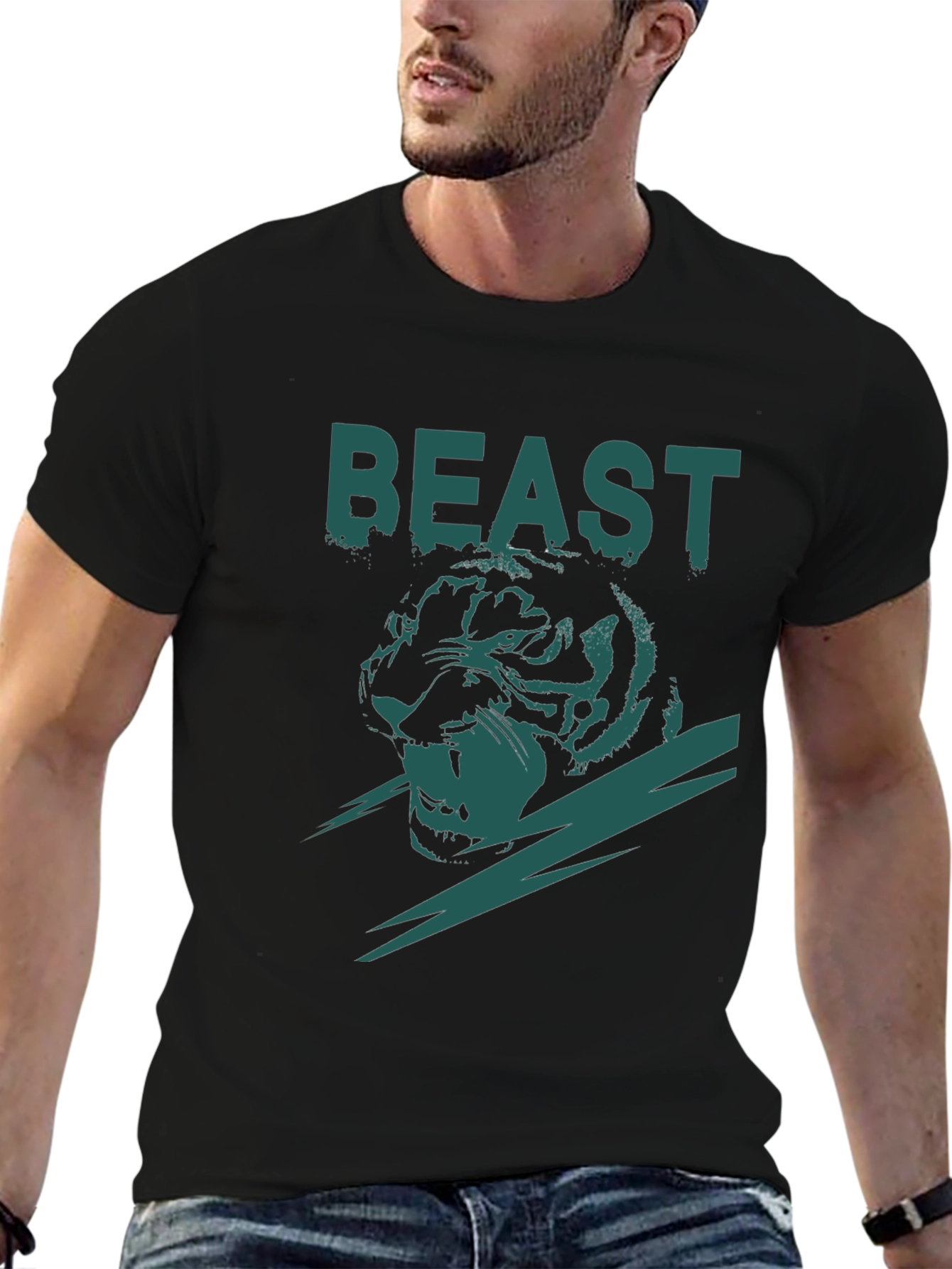 Beast Tiger Graphic Tee - Black Cotton Blend