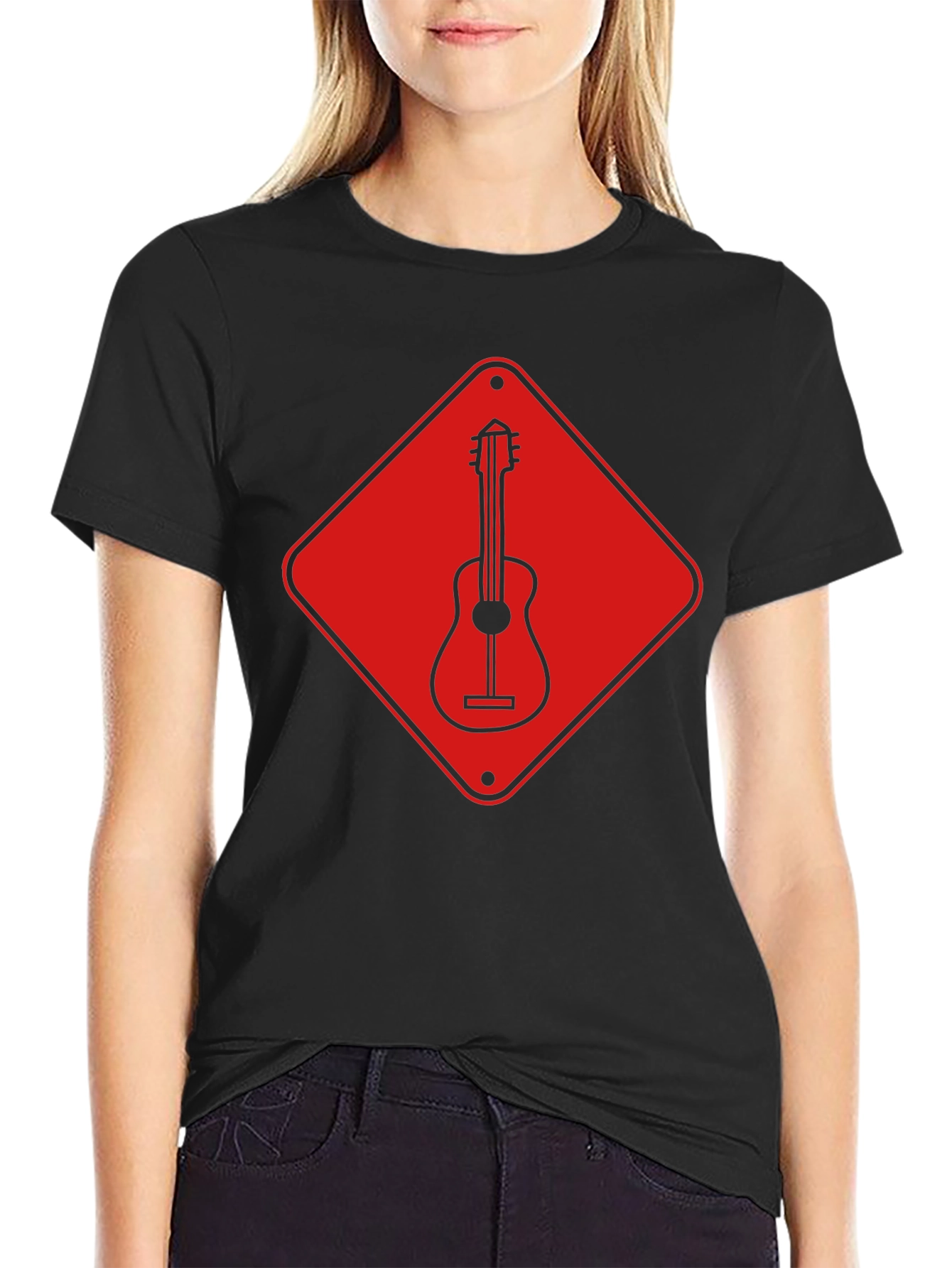 Guitar Crossing T-Shirt - Road Sign Design