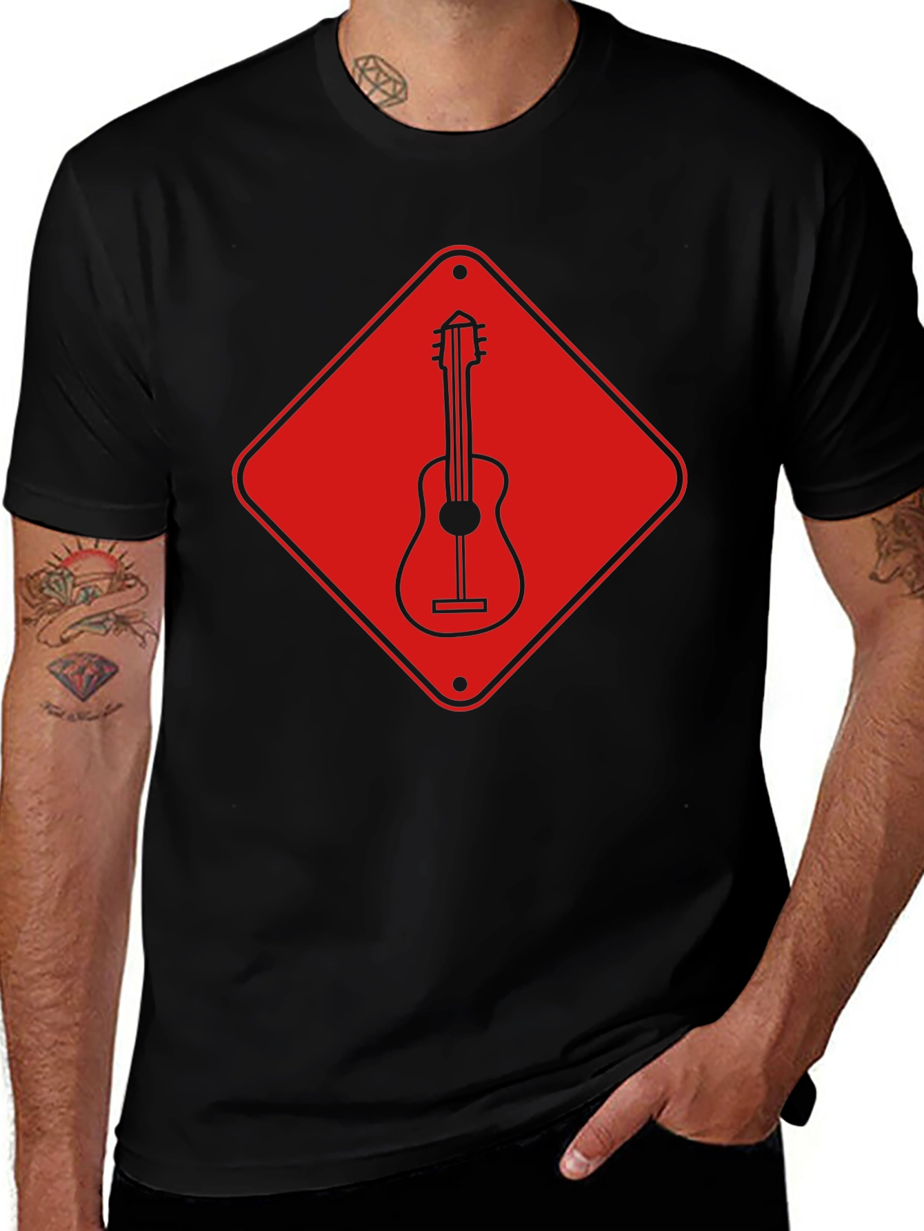 Guitar Crossing T-Shirt - Road Sign Design