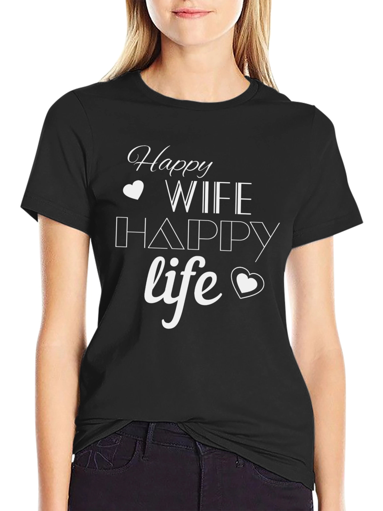 Happy Wife Happy Life Mens Black T-Shirt