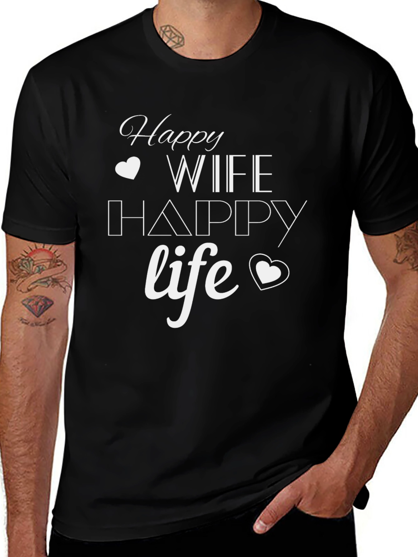 Happy Wife Happy Life Mens Black T-Shirt