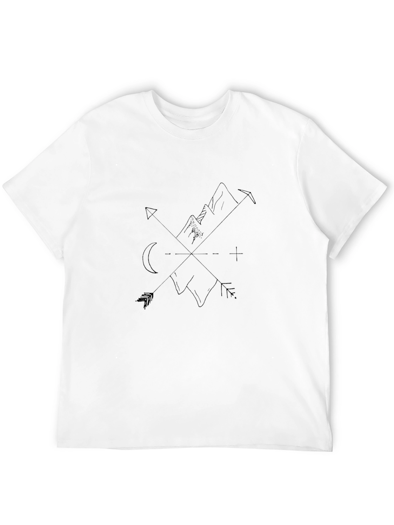 Mens Graphic T-Shirt: Mountain Compass Design Black