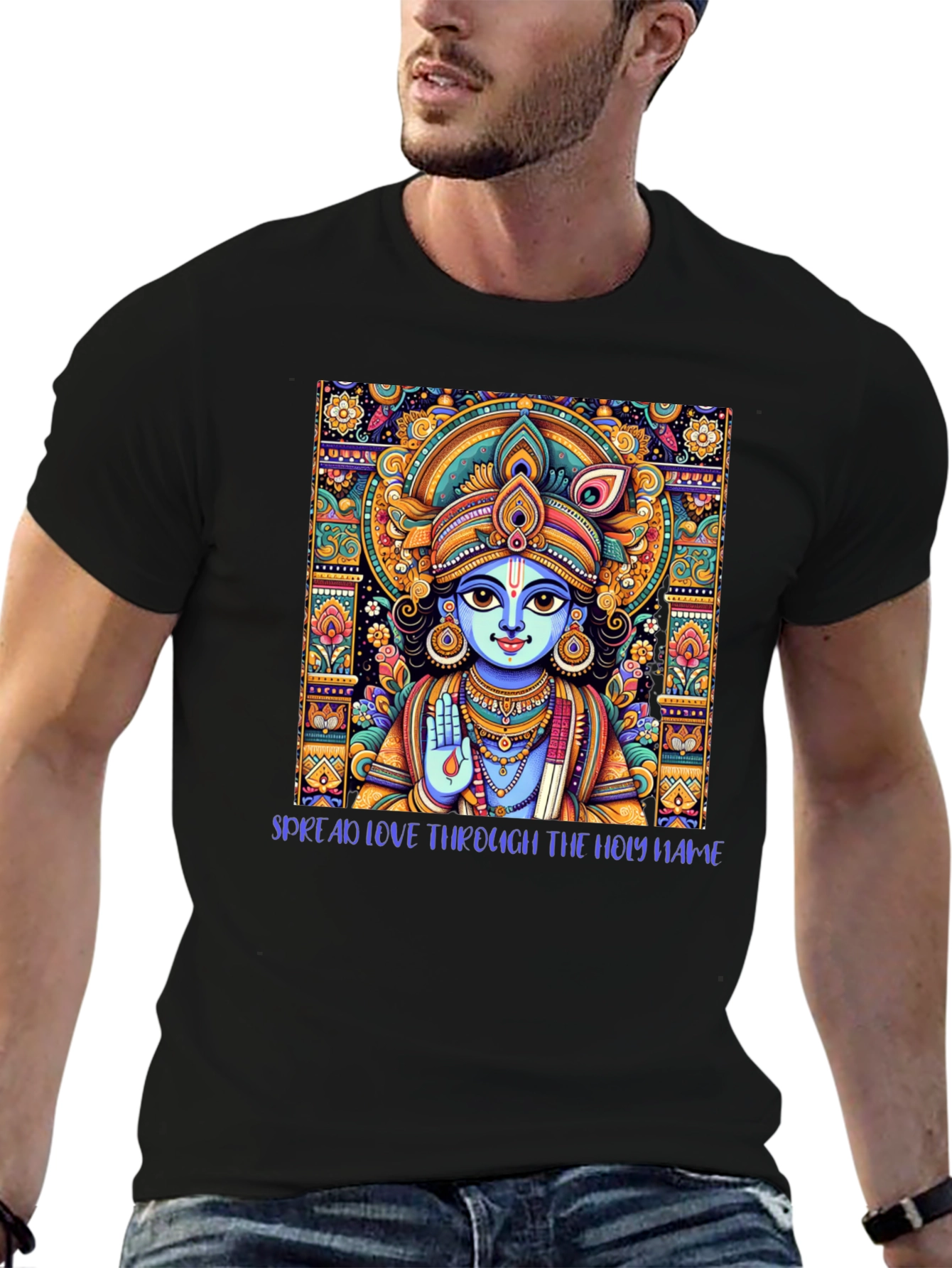 Krishna Art Black T-Shirt