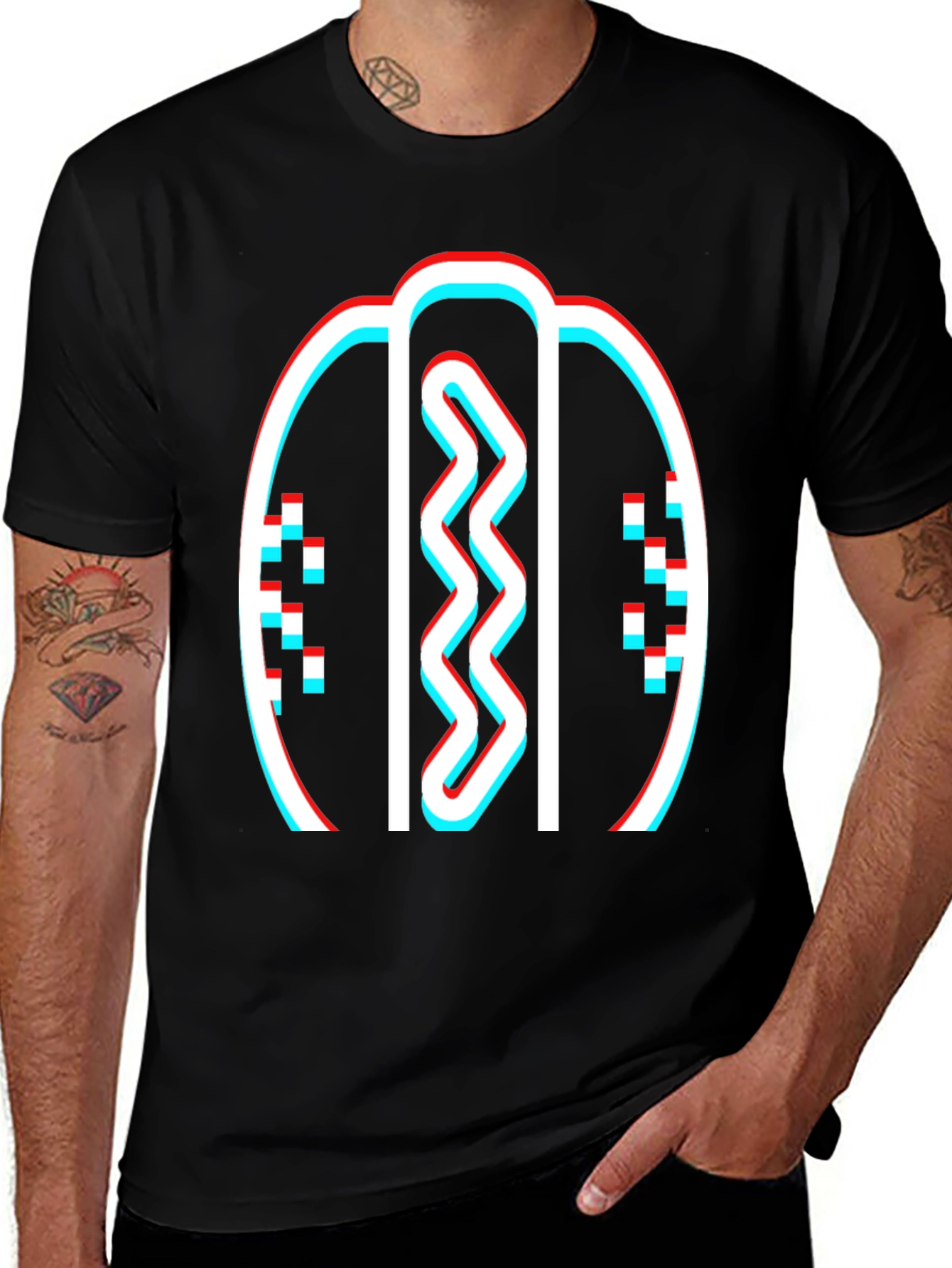 Retro Hotdog Graphic T-Shirt - Black Crew Neck