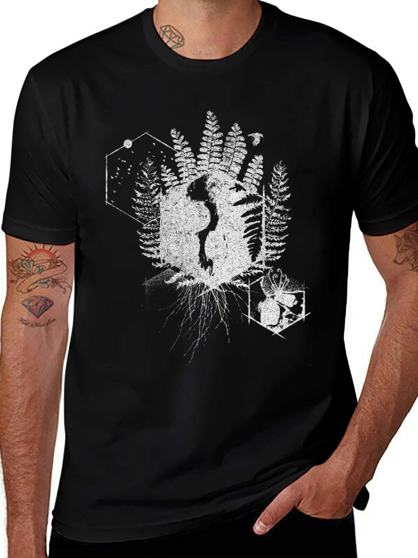 Geometric Nature T-Shirt - Black Cotton Tee