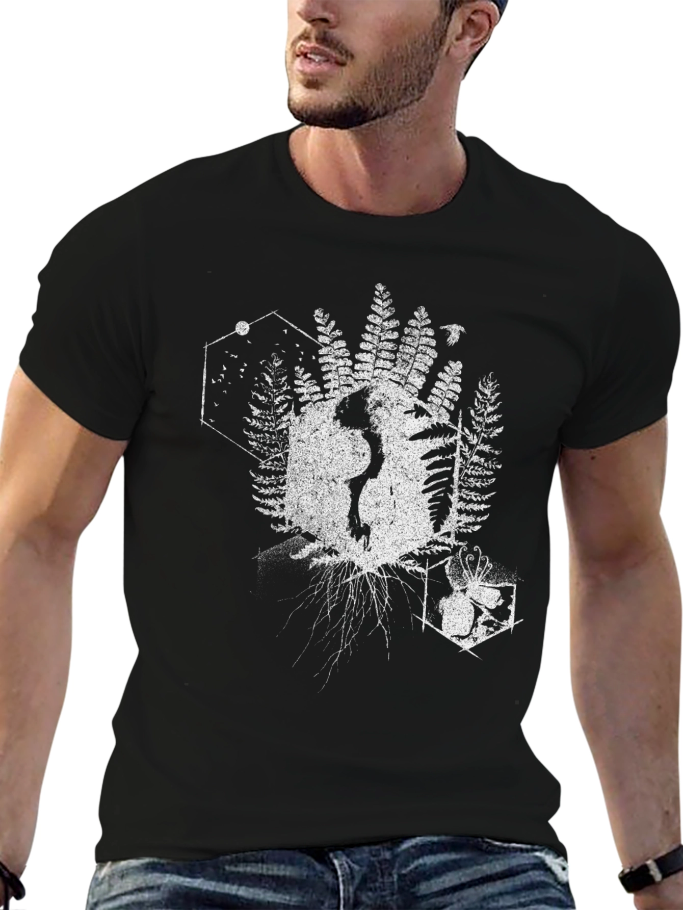 Geometric Nature T-Shirt - Black Cotton Tee