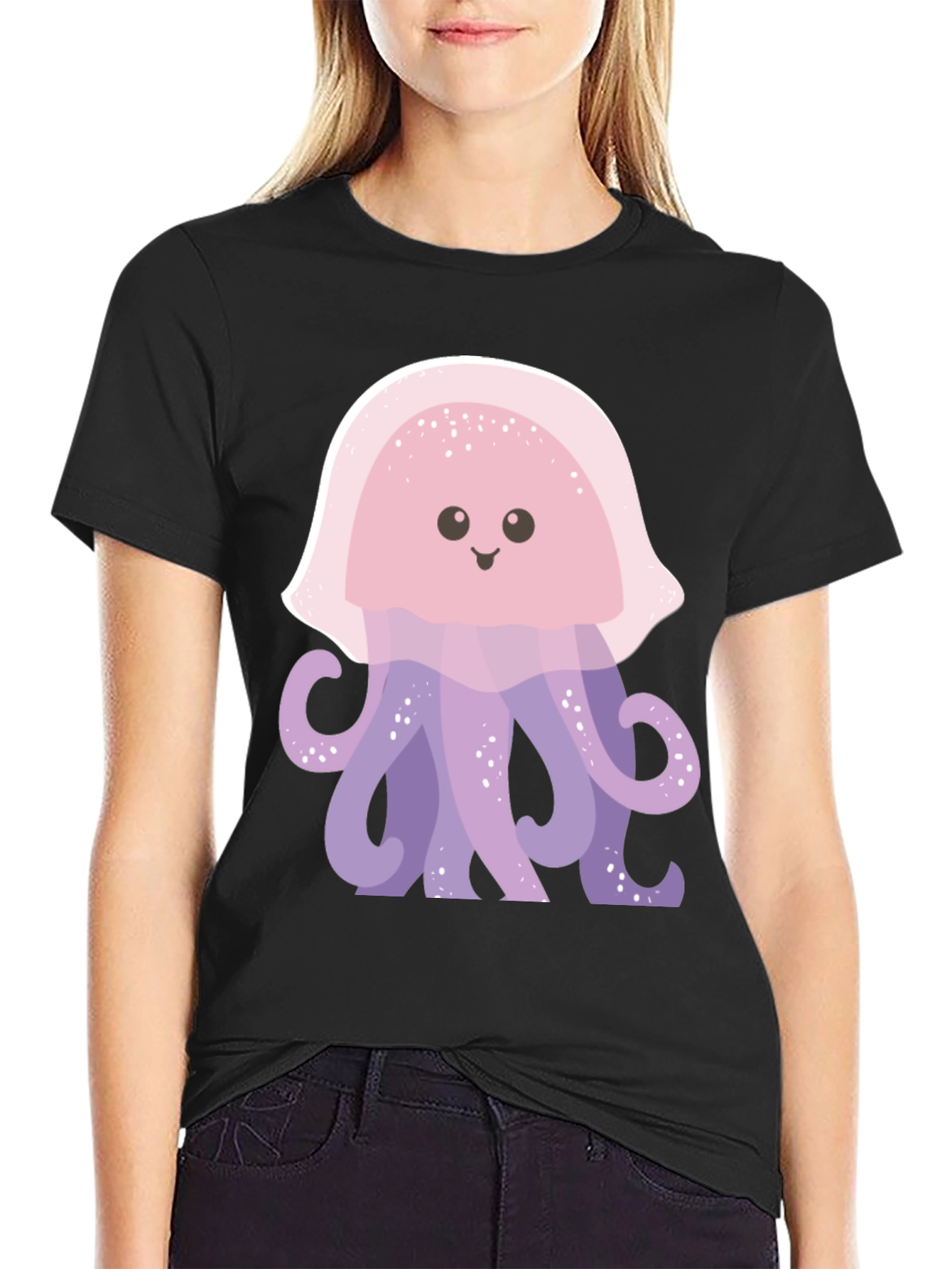 Cute Jellyfish Graphic Tee - Soft Black Cotton Shirt