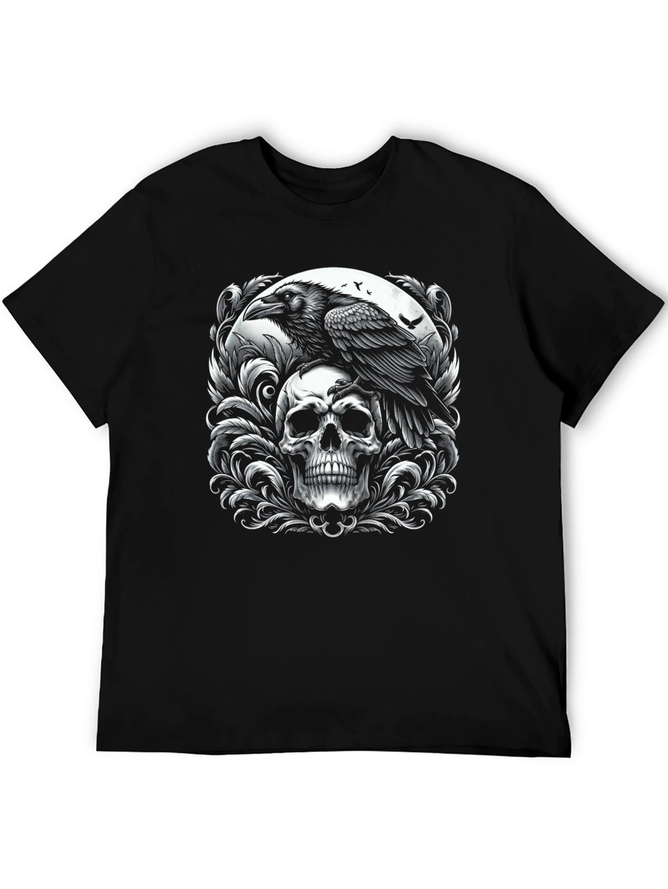 Raven Skull Graphic T-Shirt - Gothic Style