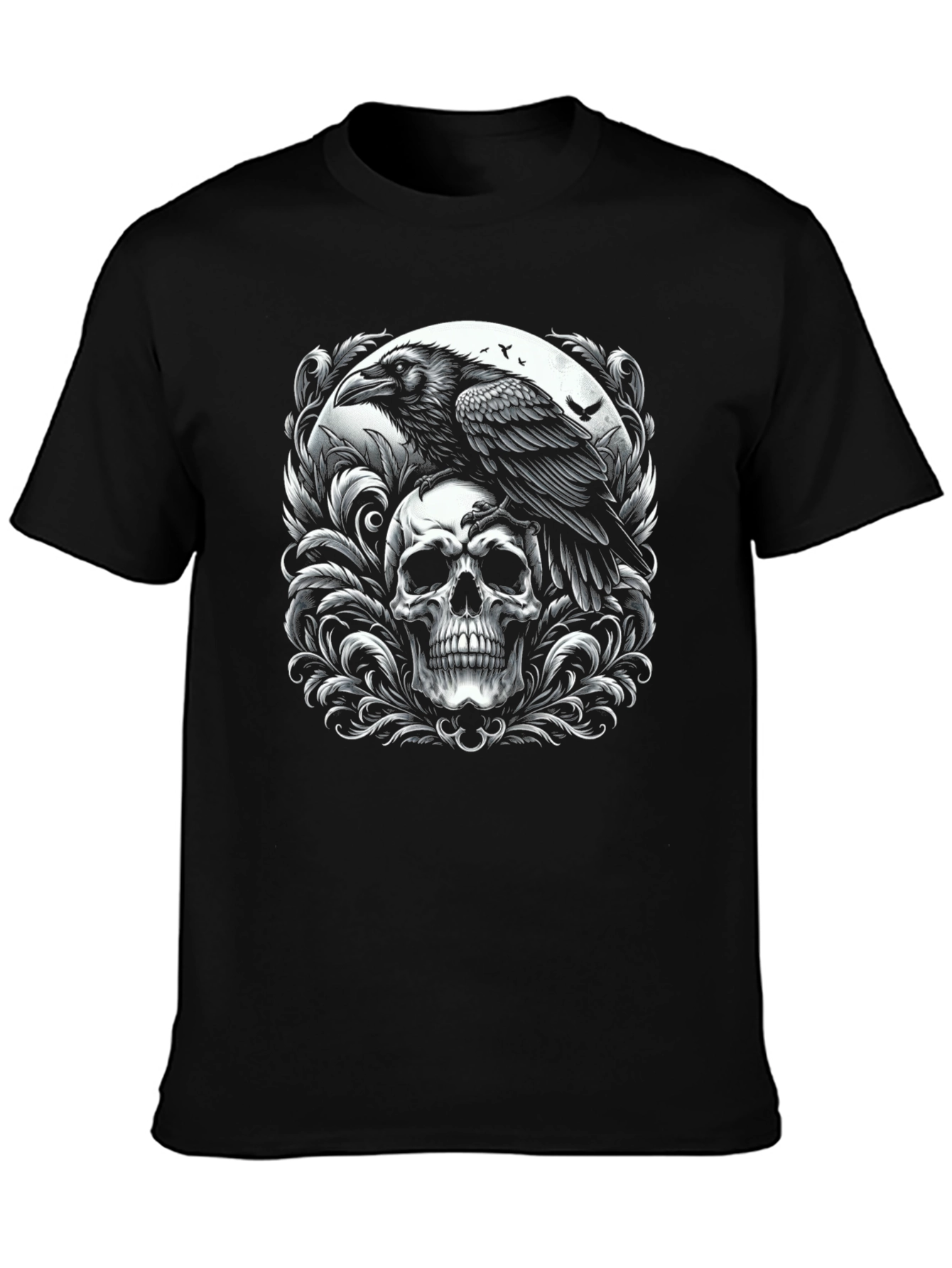 Raven Skull Graphic T-Shirt - Gothic Style