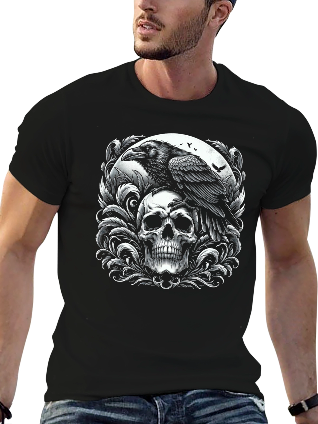 Raven Skull Graphic T-Shirt - Gothic Style