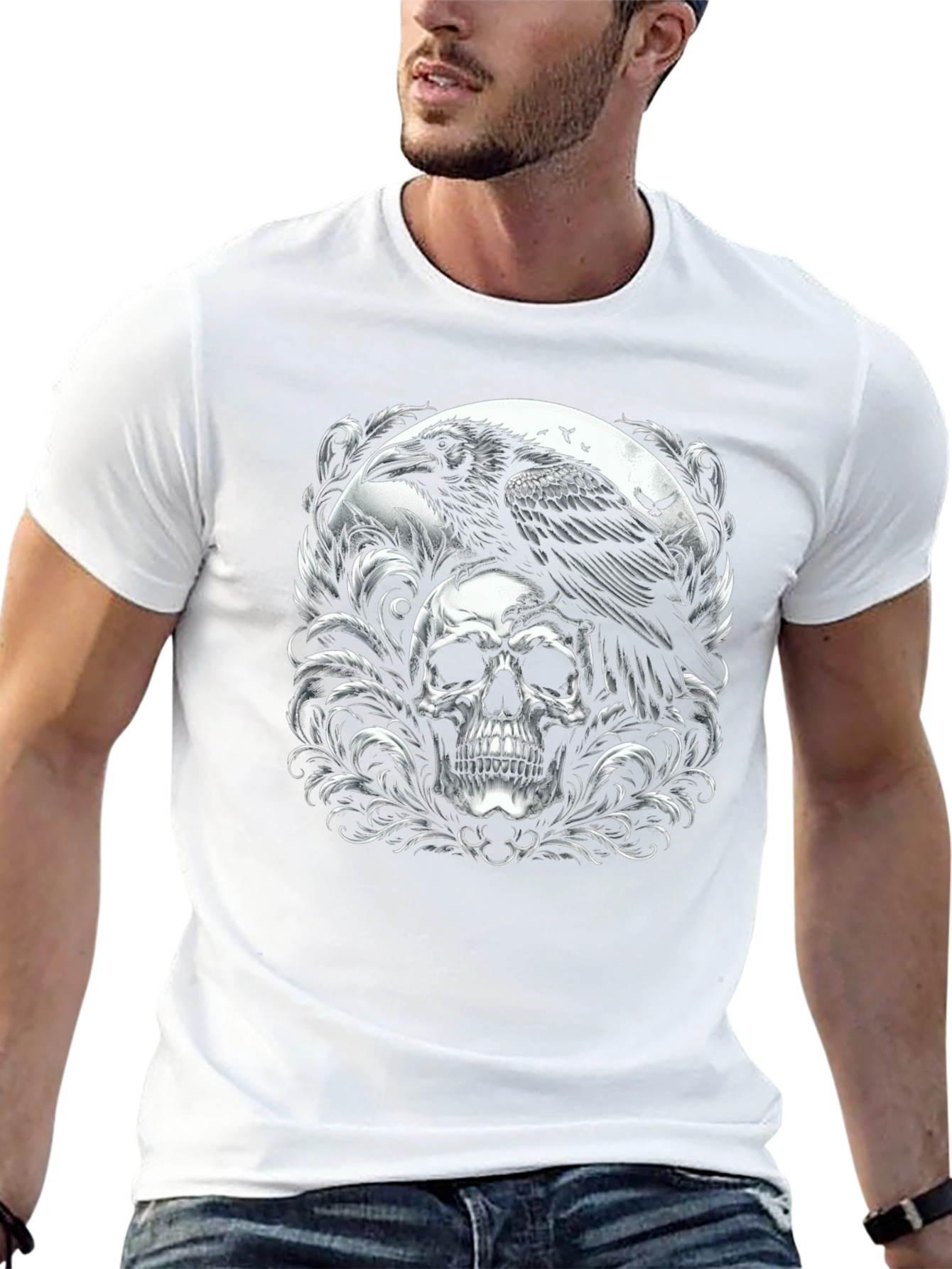 Raven Skull Graphic T-Shirt - Gothic Style