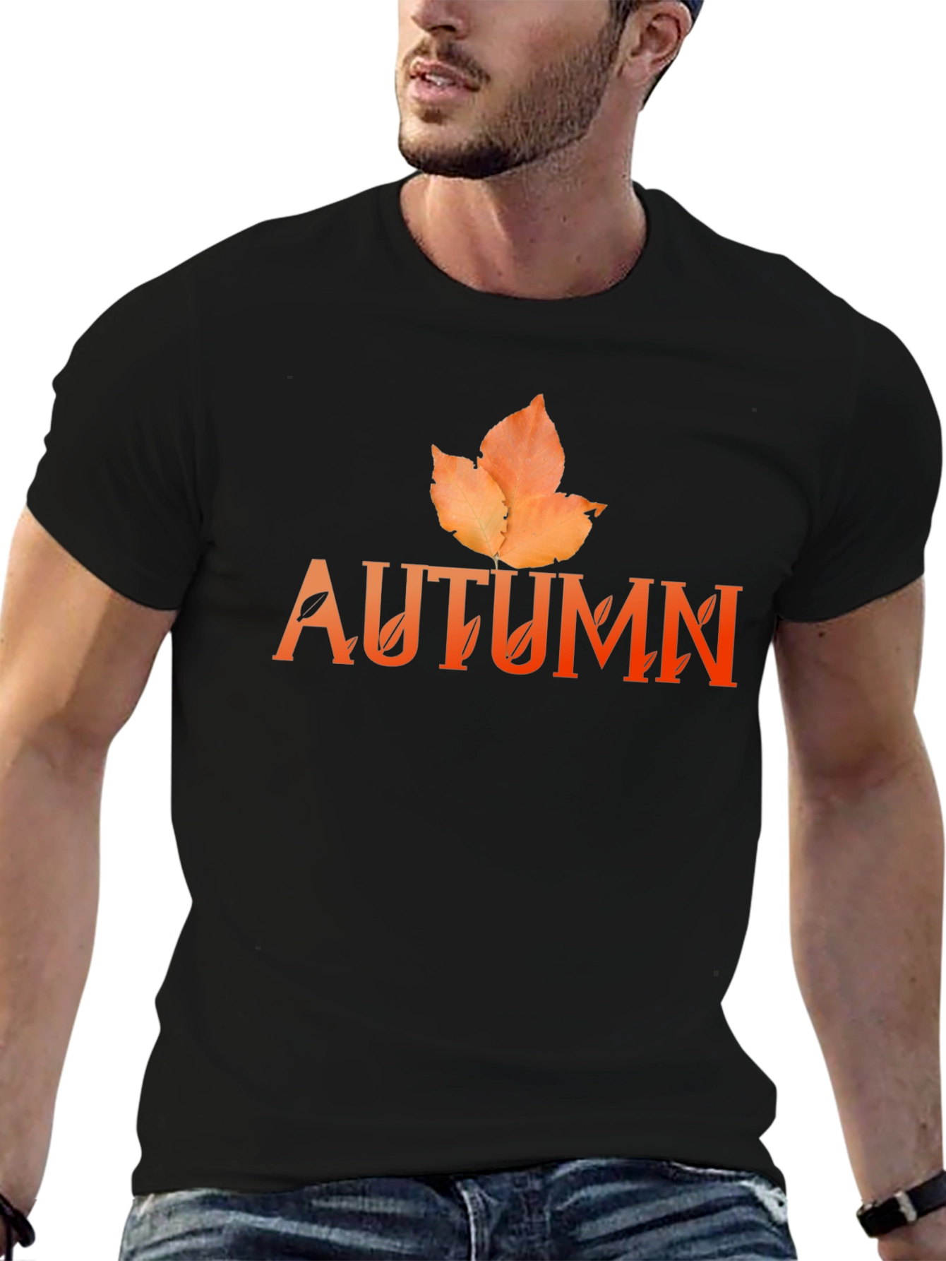 Autumn Leaf Graphic Black T-Shirt