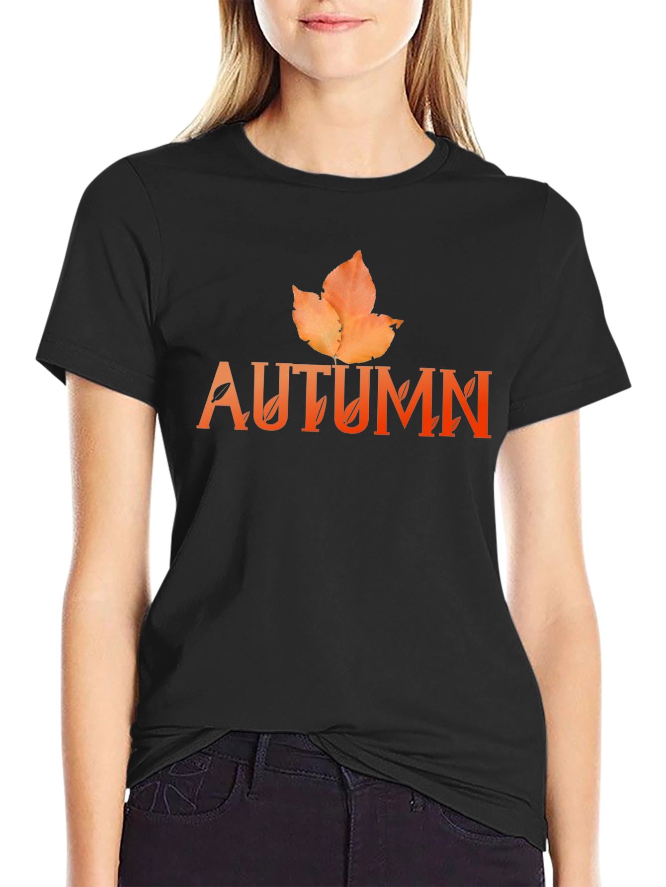 Autumn Leaf Graphic Black T-Shirt