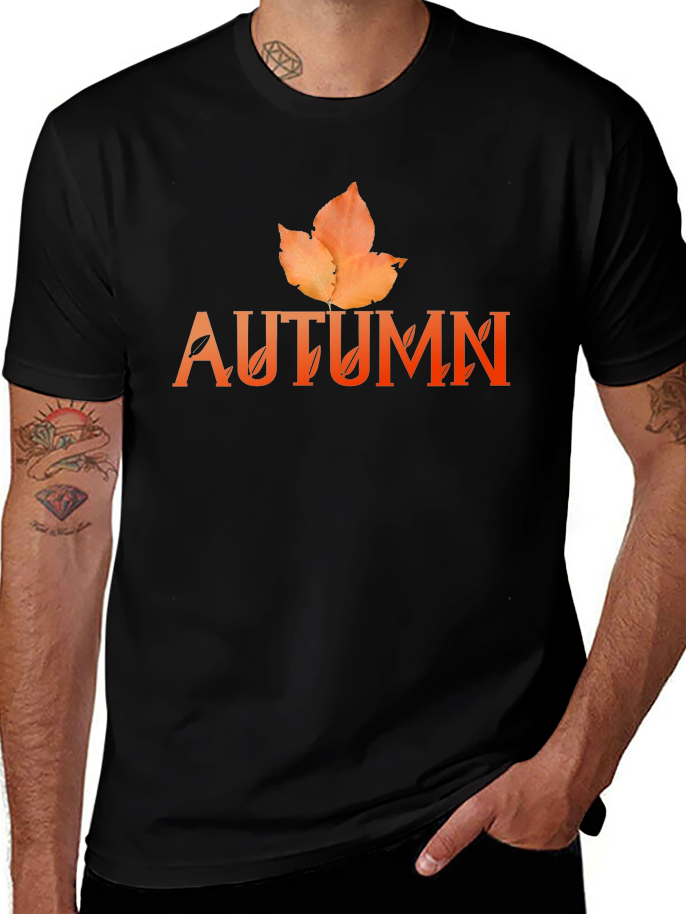 Autumn Leaf Graphic Black T-Shirt