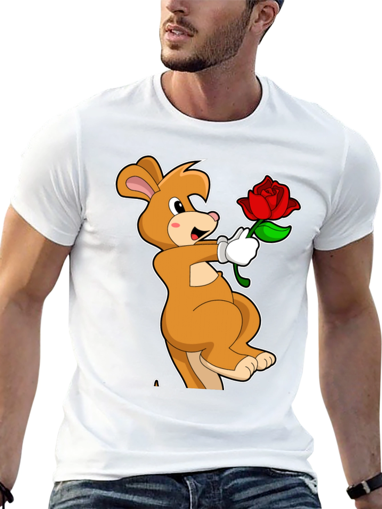 Cartoon Kangaroo Rose Graphic T-Shirt