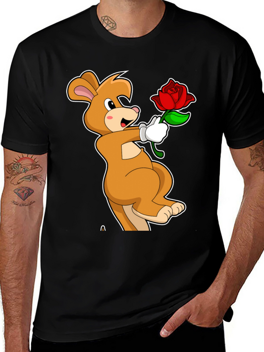 Cartoon Kangaroo Rose Graphic T-Shirt