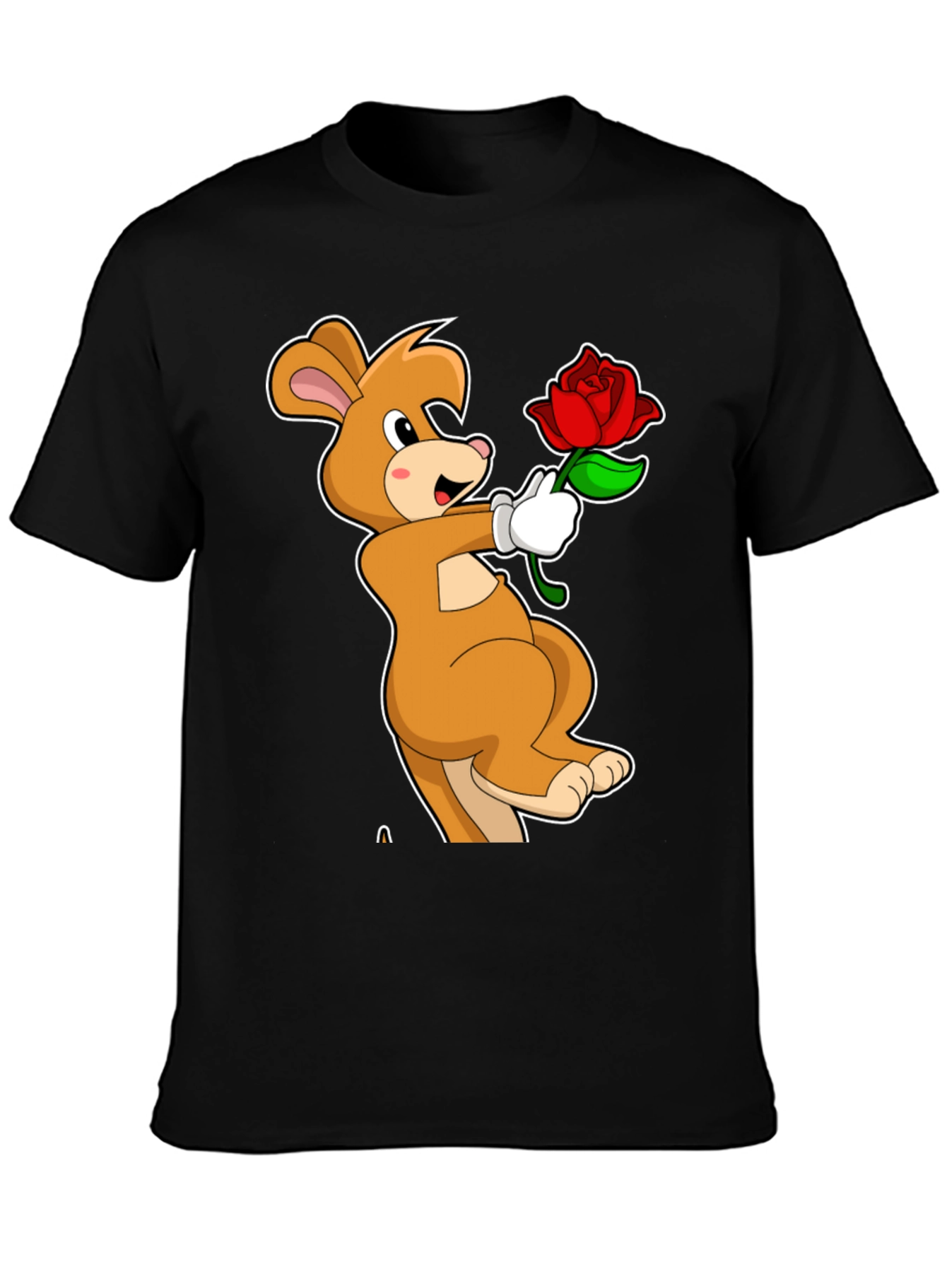 Cartoon Kangaroo Rose Graphic T-Shirt