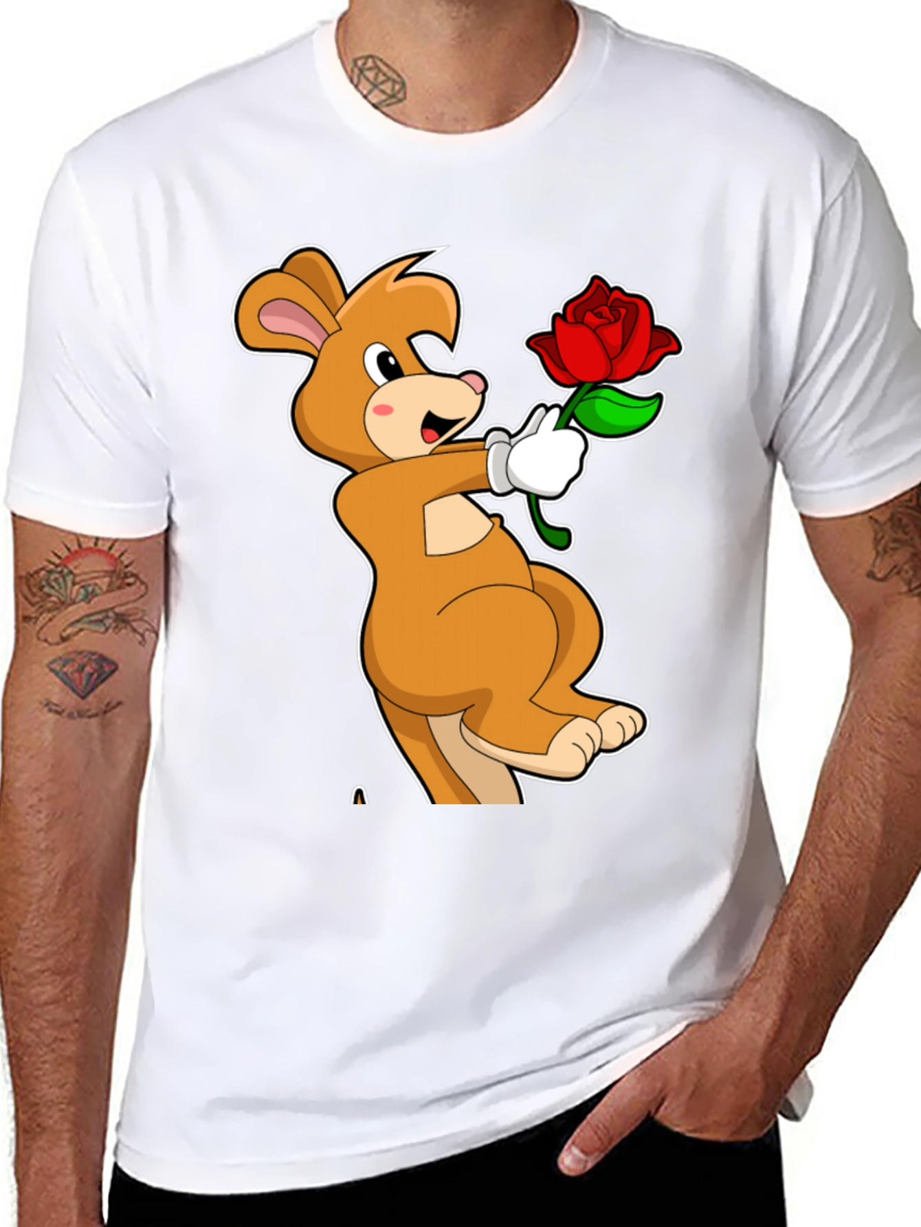 Cartoon Kangaroo Rose Graphic T-Shirt