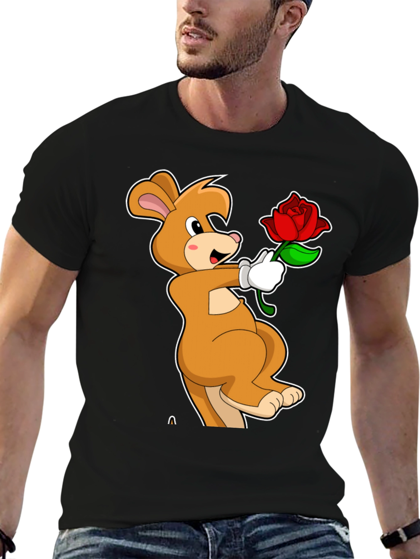 Cartoon Kangaroo Rose Graphic T-Shirt