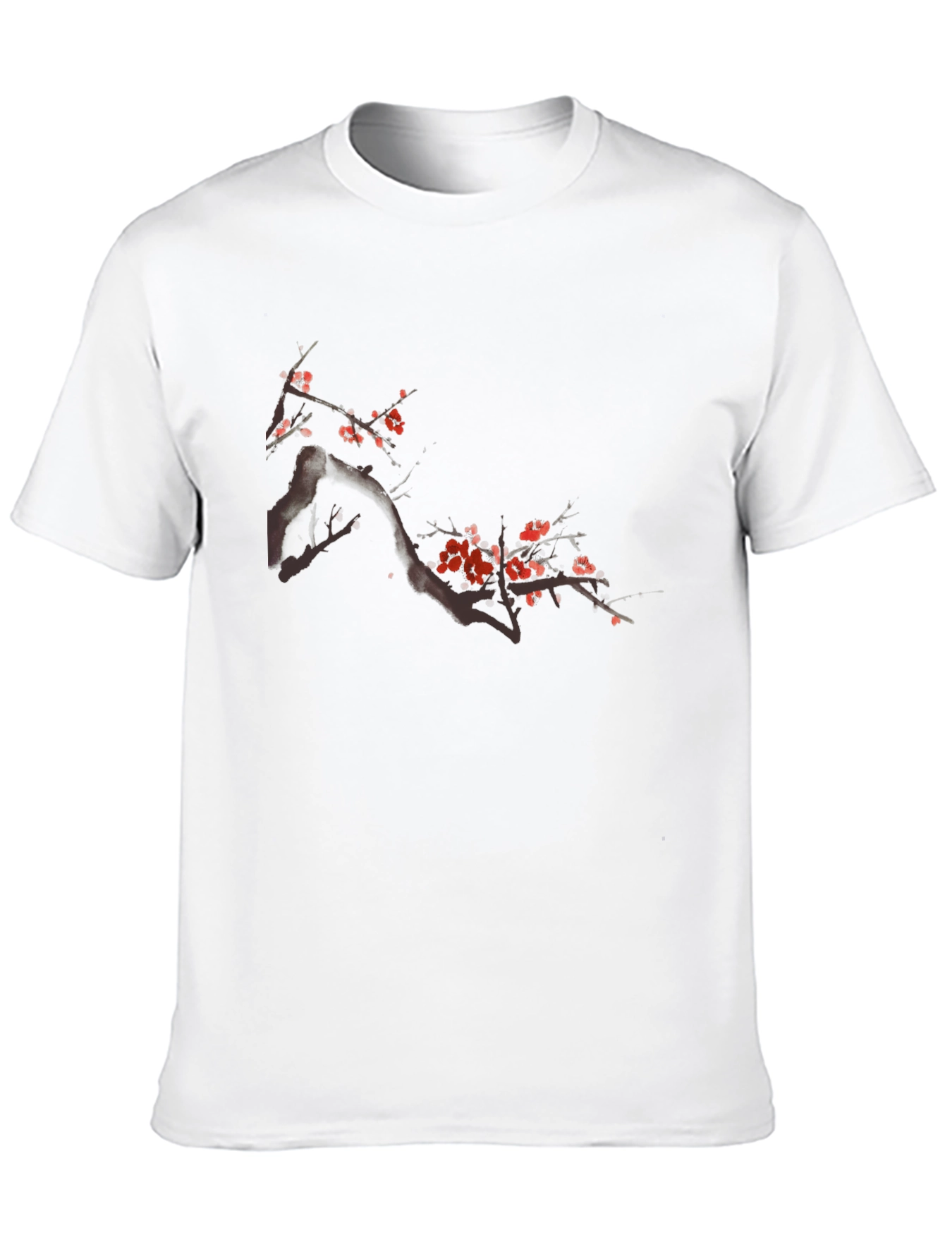 Black T-Shirt with Floral Cherry Blossom Design