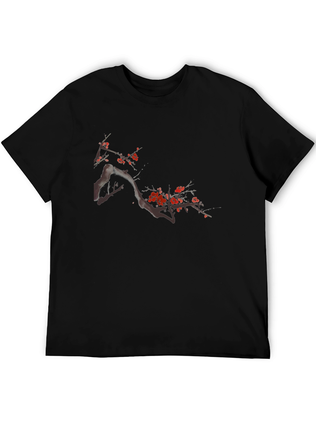 Black T-Shirt with Floral Cherry Blossom Design