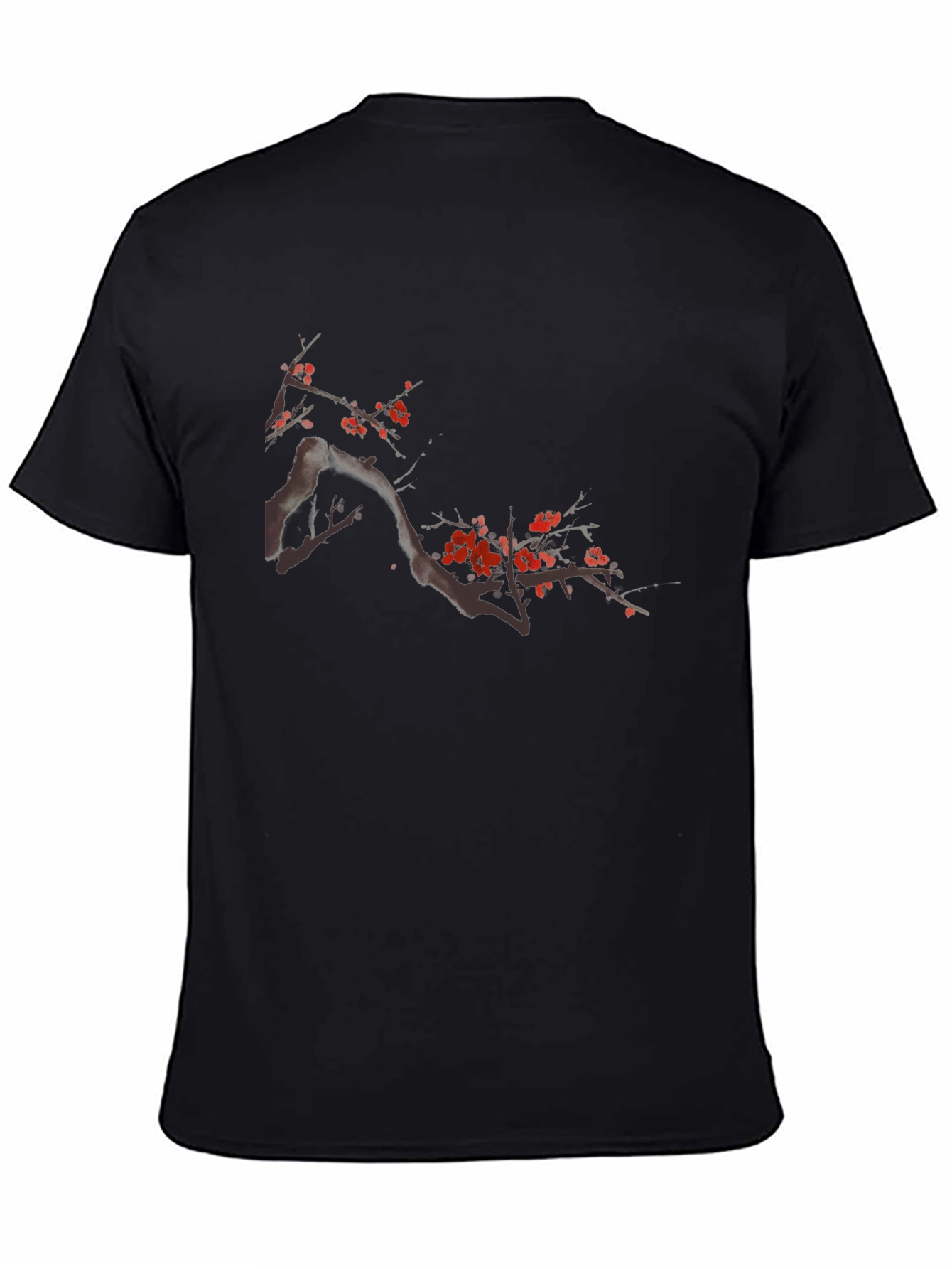Black T-Shirt with Floral Cherry Blossom Design