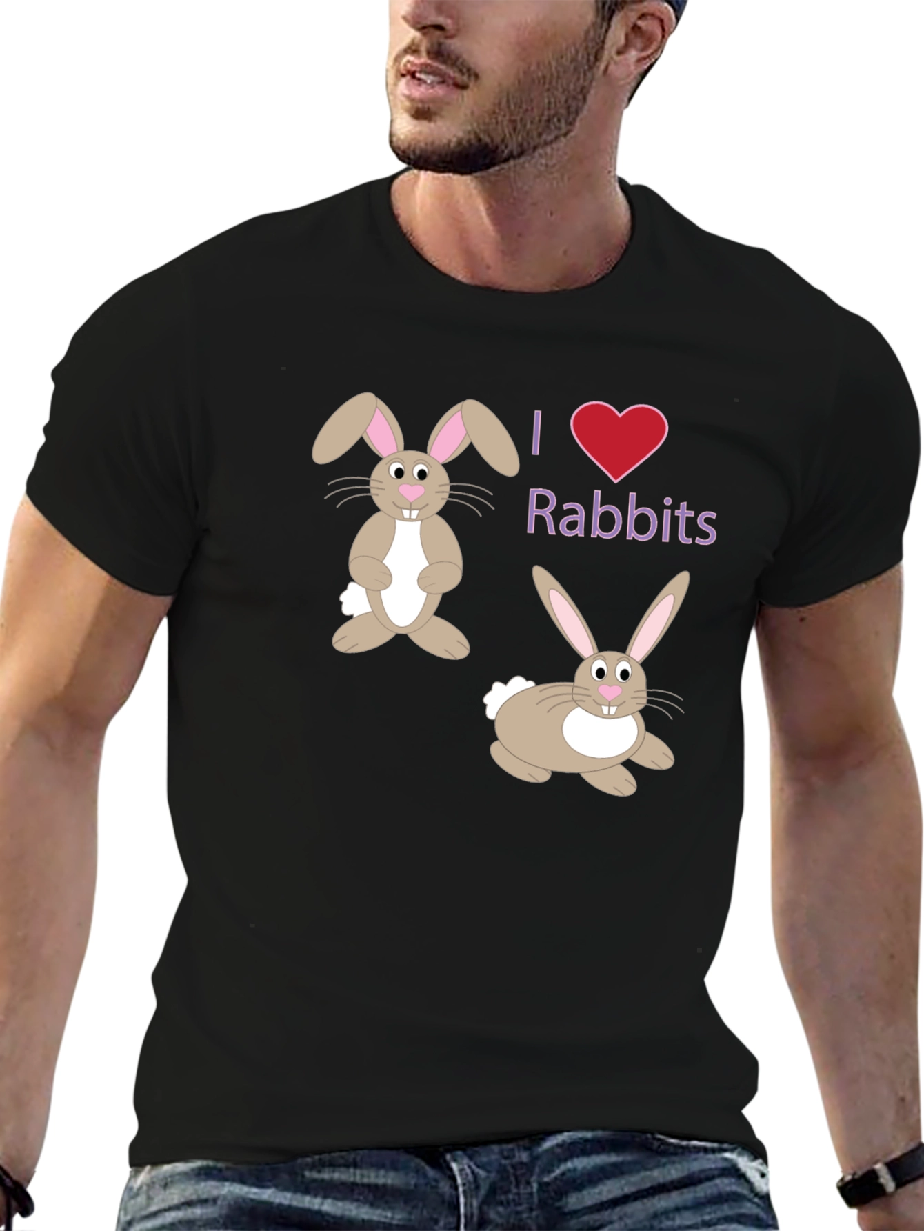 I Love Rabbits Black T-Shirt