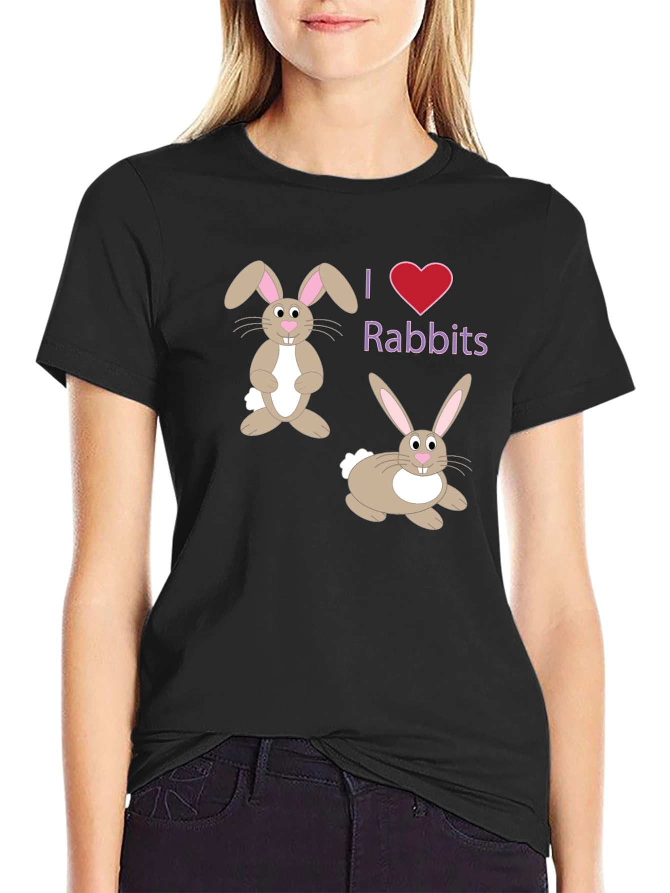 I Love Rabbits Black T-Shirt
