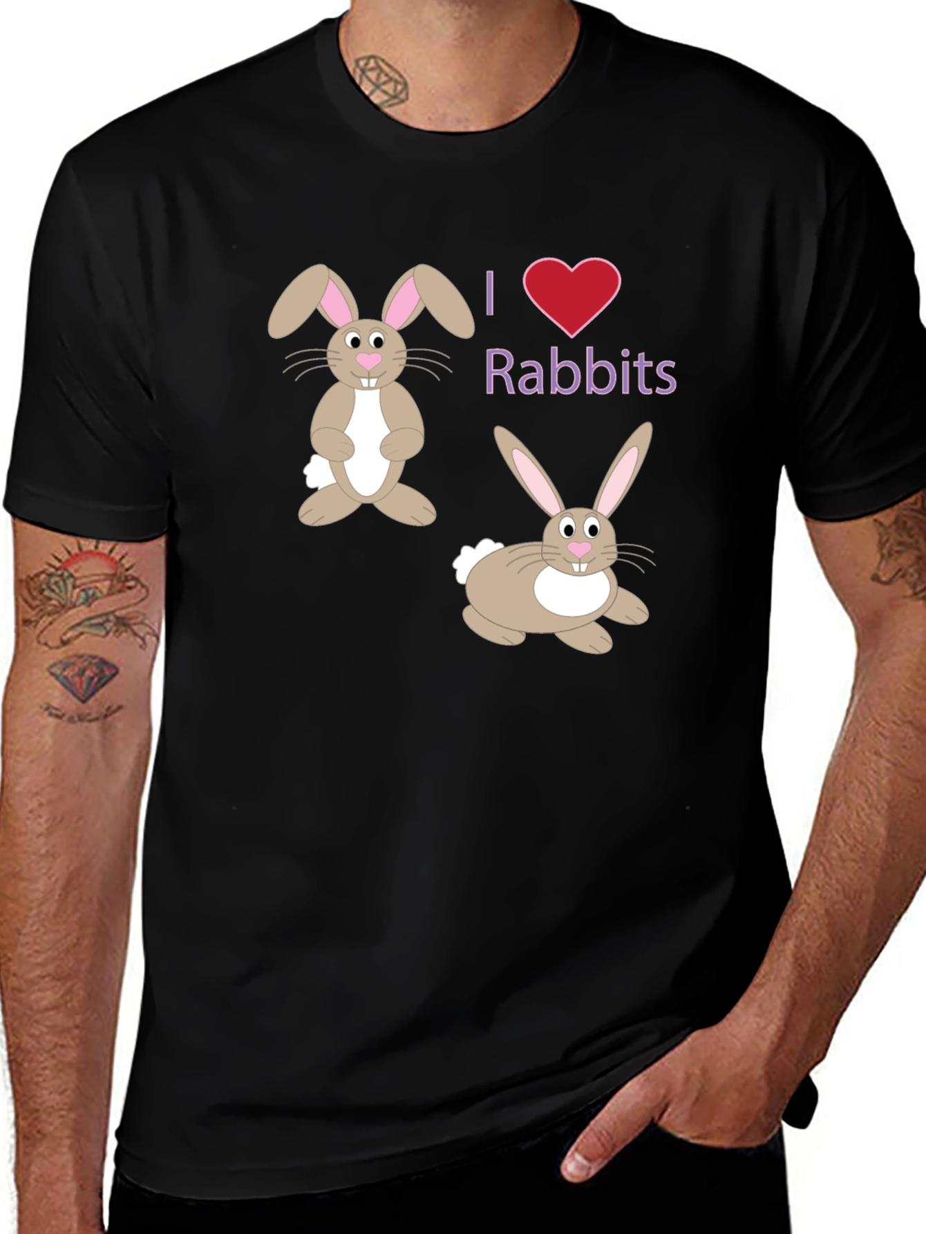 I Love Rabbits Black T-Shirt
